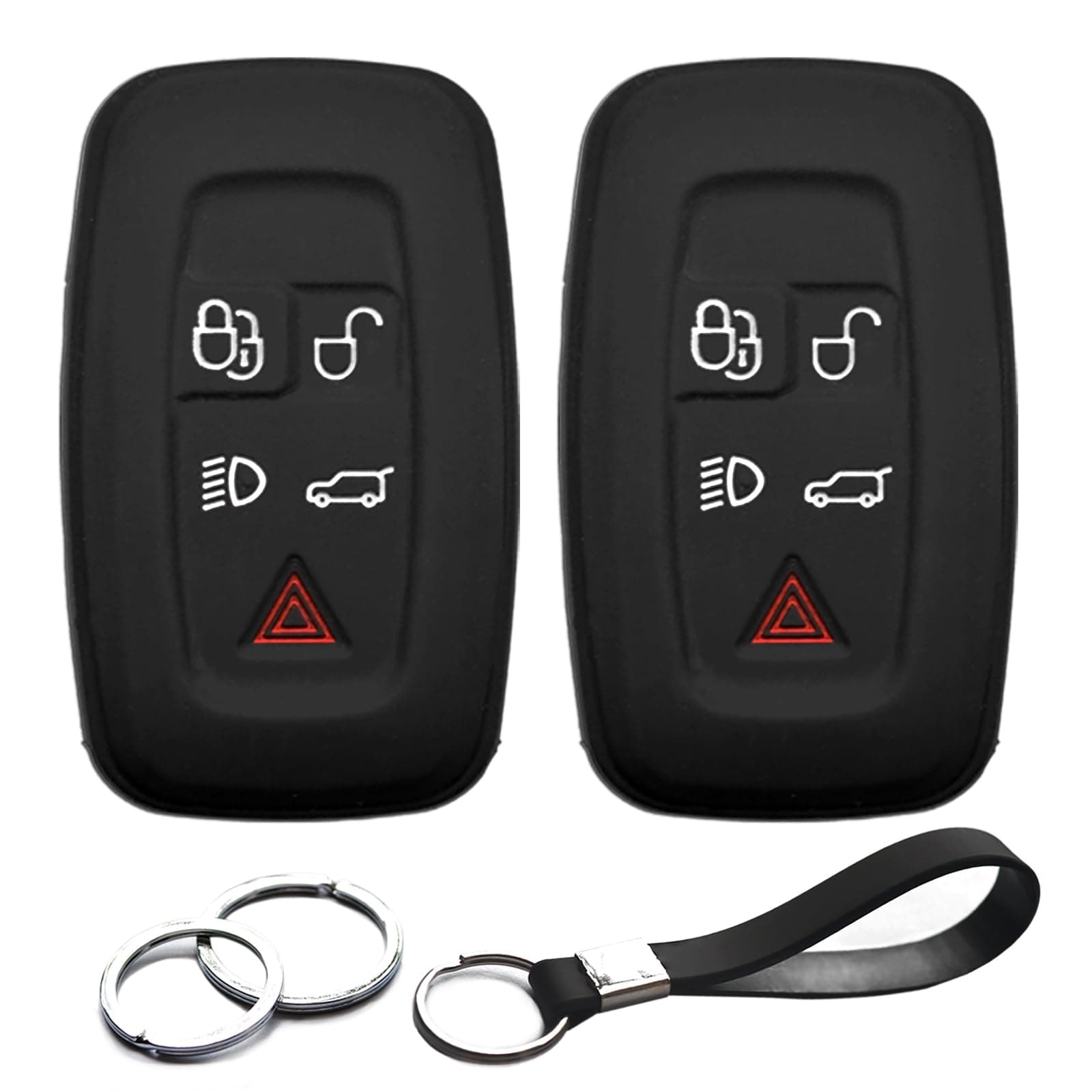 2pcs Compatible with Land Rover LR4 Range Rover Range Rover Evoque Sport Velar Smart 5 Buttons Key Fob Cover Case Key Chain Protector Keyless Remote Holder