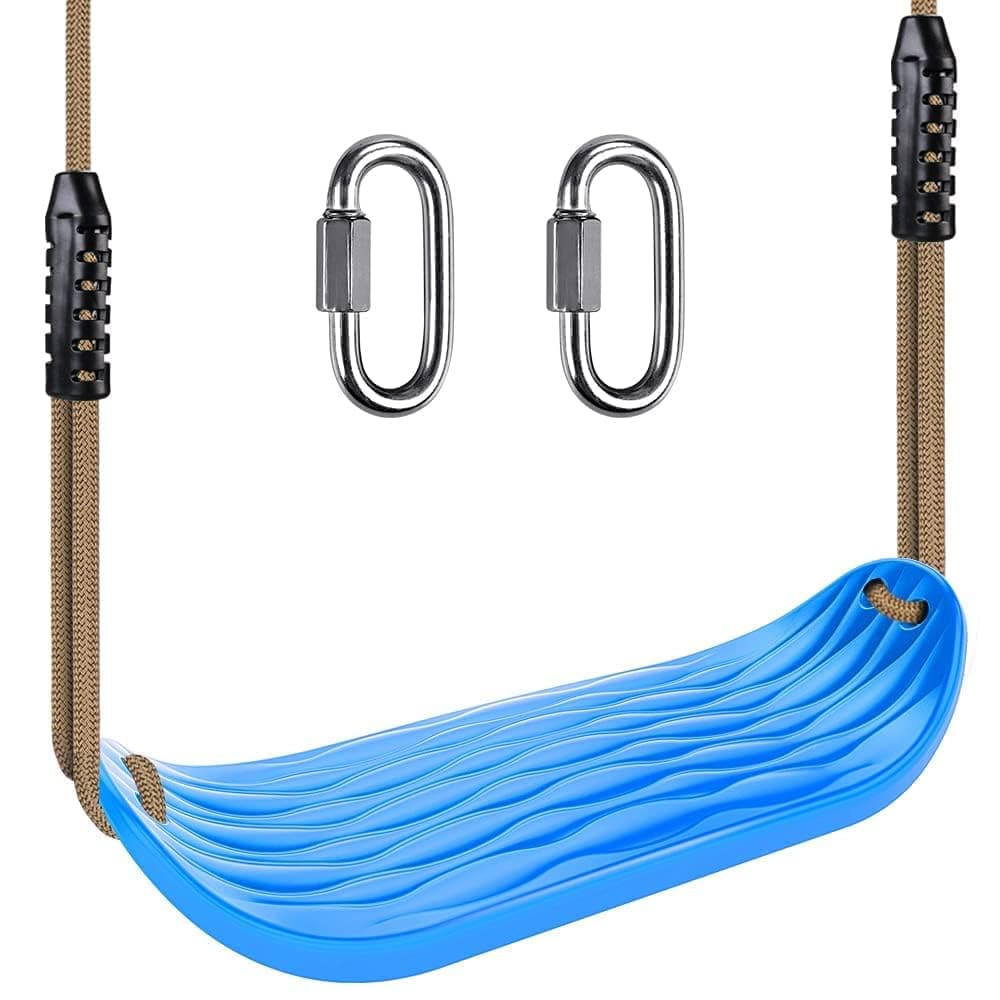 SELEWARE Non-Slip Plastic Swing Seat, Heavy Duty Tree Swing Set with Adjustable Rope & Carabiners for Kids & Adults, Outdoor/Indoor Playground Seat Replacement, Blue