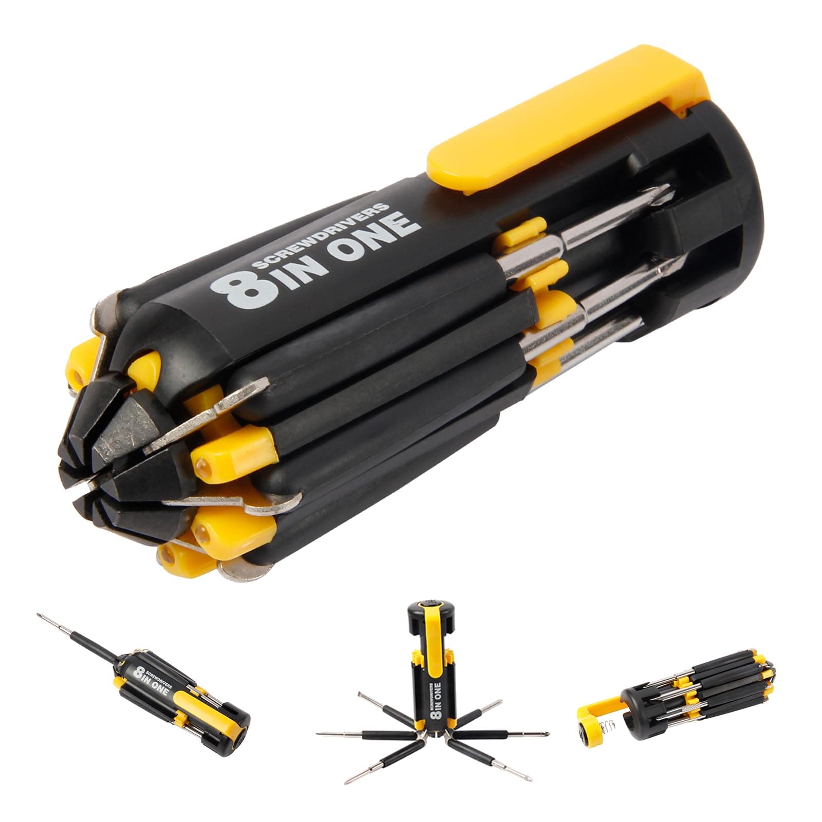 8 in 1 Screwdriver with Flashlight, Multi Functional 8 in 1 Screwdrivers Tool Set with Worklight for Household, Auto