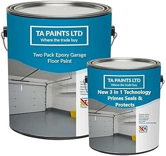 T A Paints Ltd Two Pack Epoxy Resin Garage Floor Paint 3 In 1 Primer Sealer Protect Heavy Duty 2k Industrial Factory Floor Coating for Concrete Stone Brick (5L White)