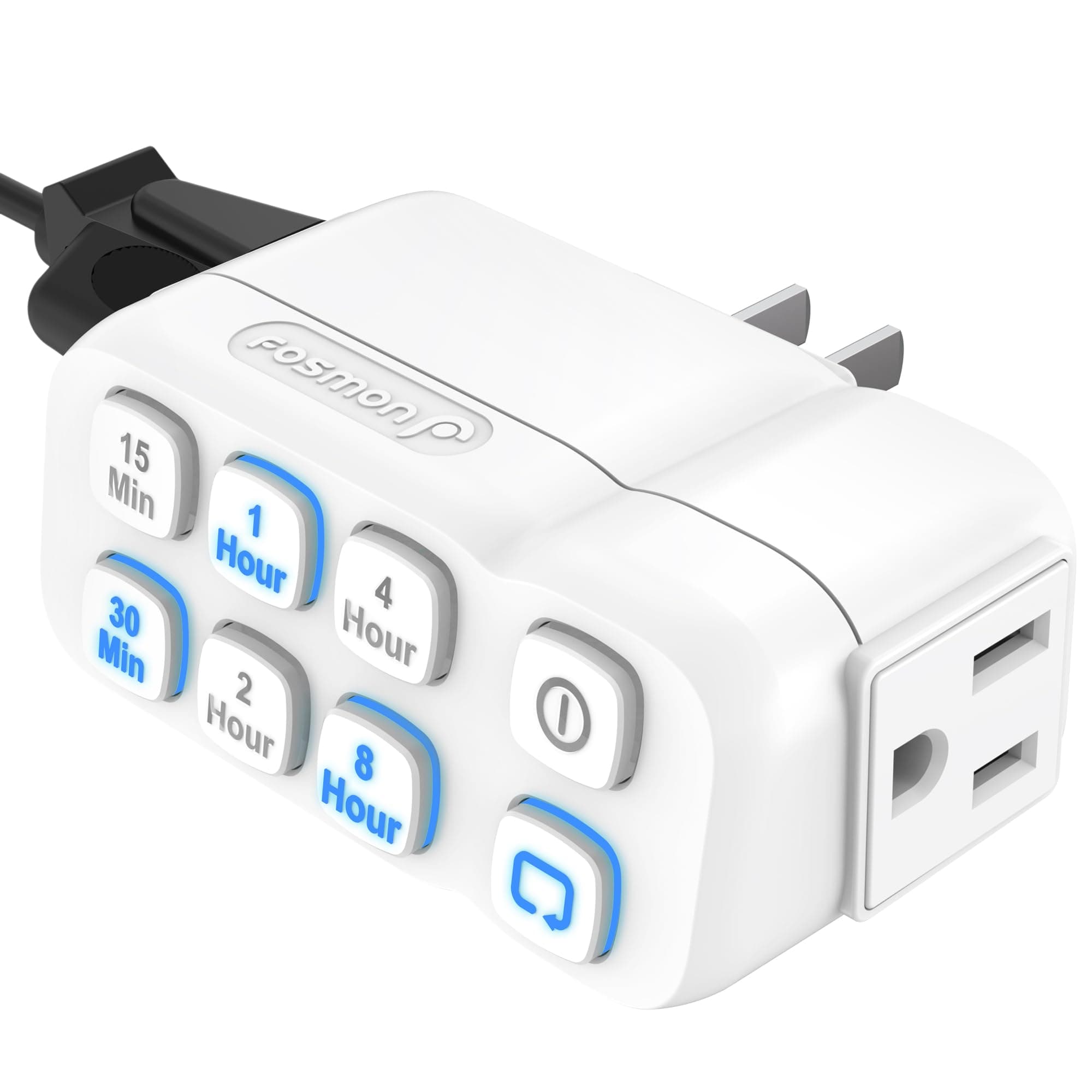 Countdown Plug-in Timer Dual Outlet, Indoor Light Timer for Electrical Outlets, 15-30 Min, 1-2-4-8 Hour Settings, for Fan, Appliance, Lamp, Grounded, 3-Prong, 15A/1875W, ½ HP, ETL Listed