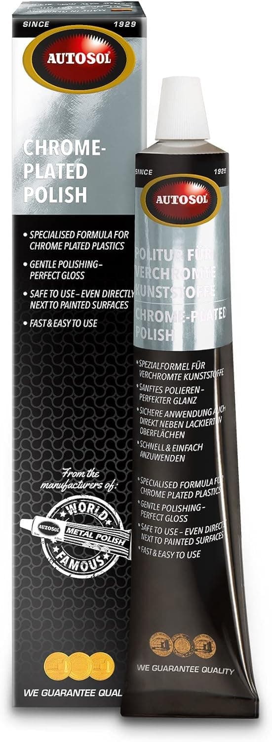 Autosol Chromed Plastic Cleaner, Paste Non-abrasive Chrome Cleaner Plastic Polish for Home, Bike, Boat and Car Cleaning 75ml Tube