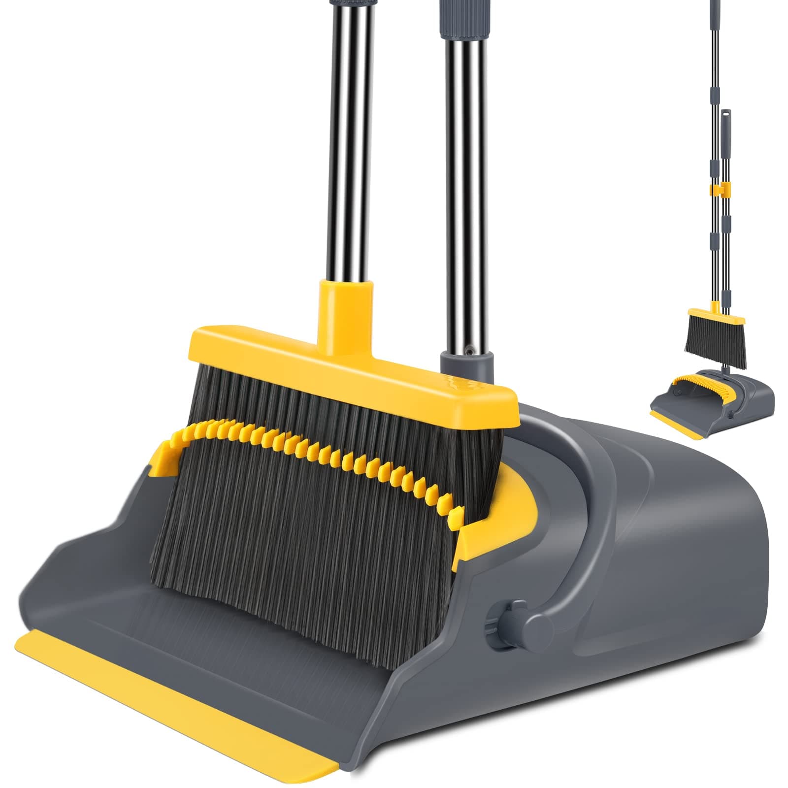Gray and Yellow Broom and Dustpan Set