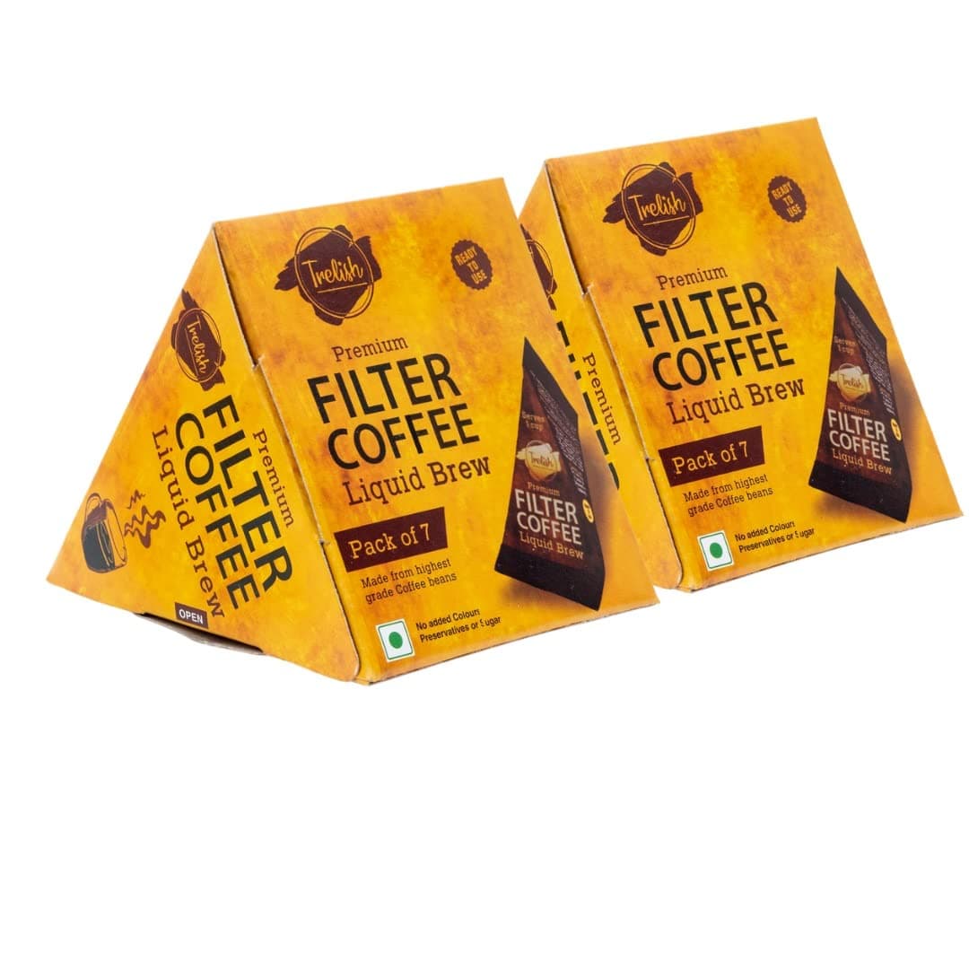 Trelish Filter Coffee Liquid Brew Decoction - Each Box Serves 7 Cups, Combo of 2 | Brewed Coffee In Liquid form | Just Add Milk/Water