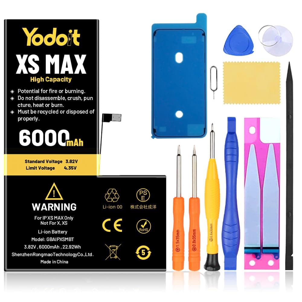 Yodoit for iPhone XS Max Battery Replacement 6000mAh Battery High Capacity 0 Cycle Replacement for Model A1921, A2101, A2102, A2103, A2104 with Repair Tool Kit & Adhesive
