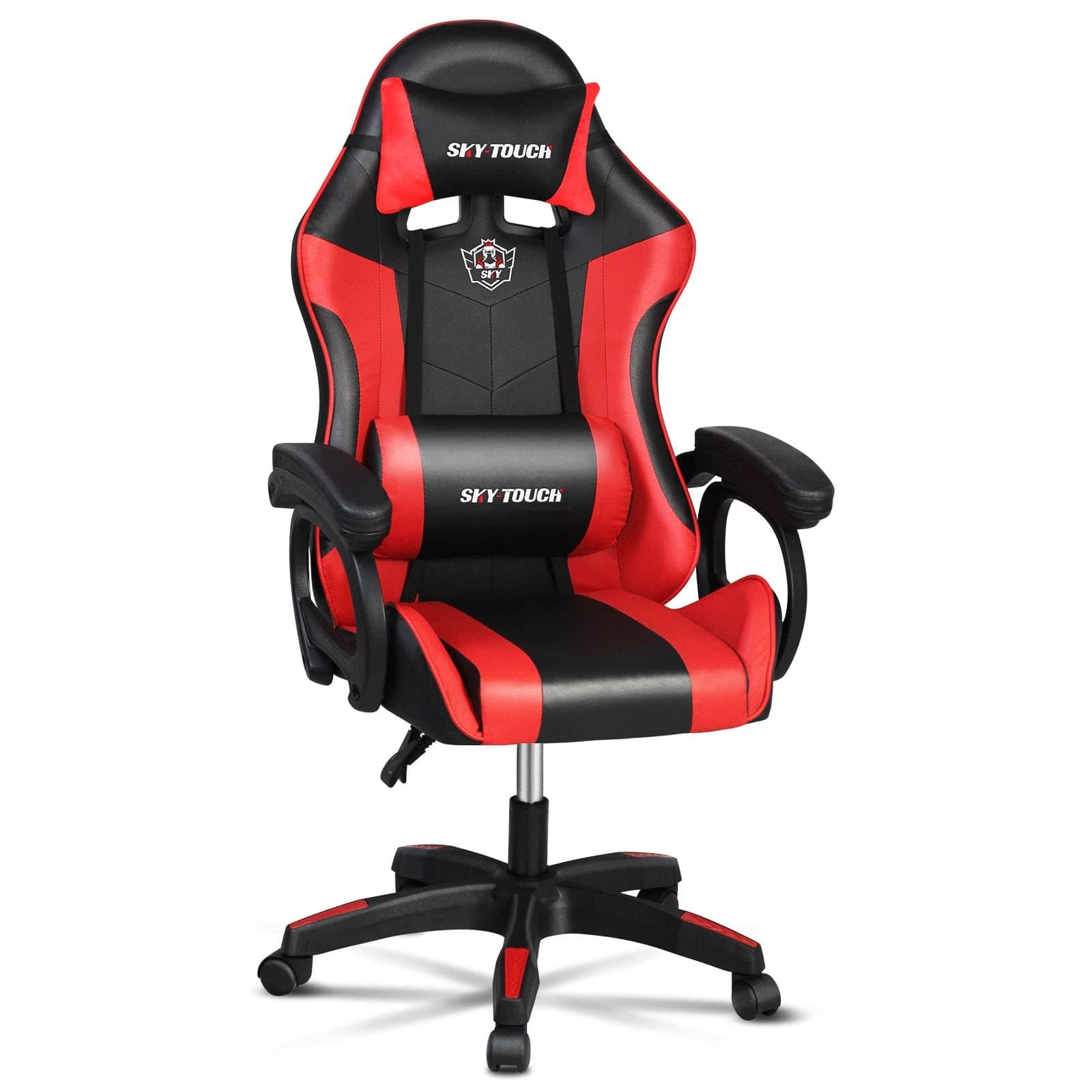 SKY-TOUCH Gaming Chair, Ergonomic computer Chair with Adjustable Height & Armrest,Head & Lumbar Support Pillow,PU Leather,Reclining Chair PC Office Chair, High Back,440 LBS, Red - 60x53x120cm