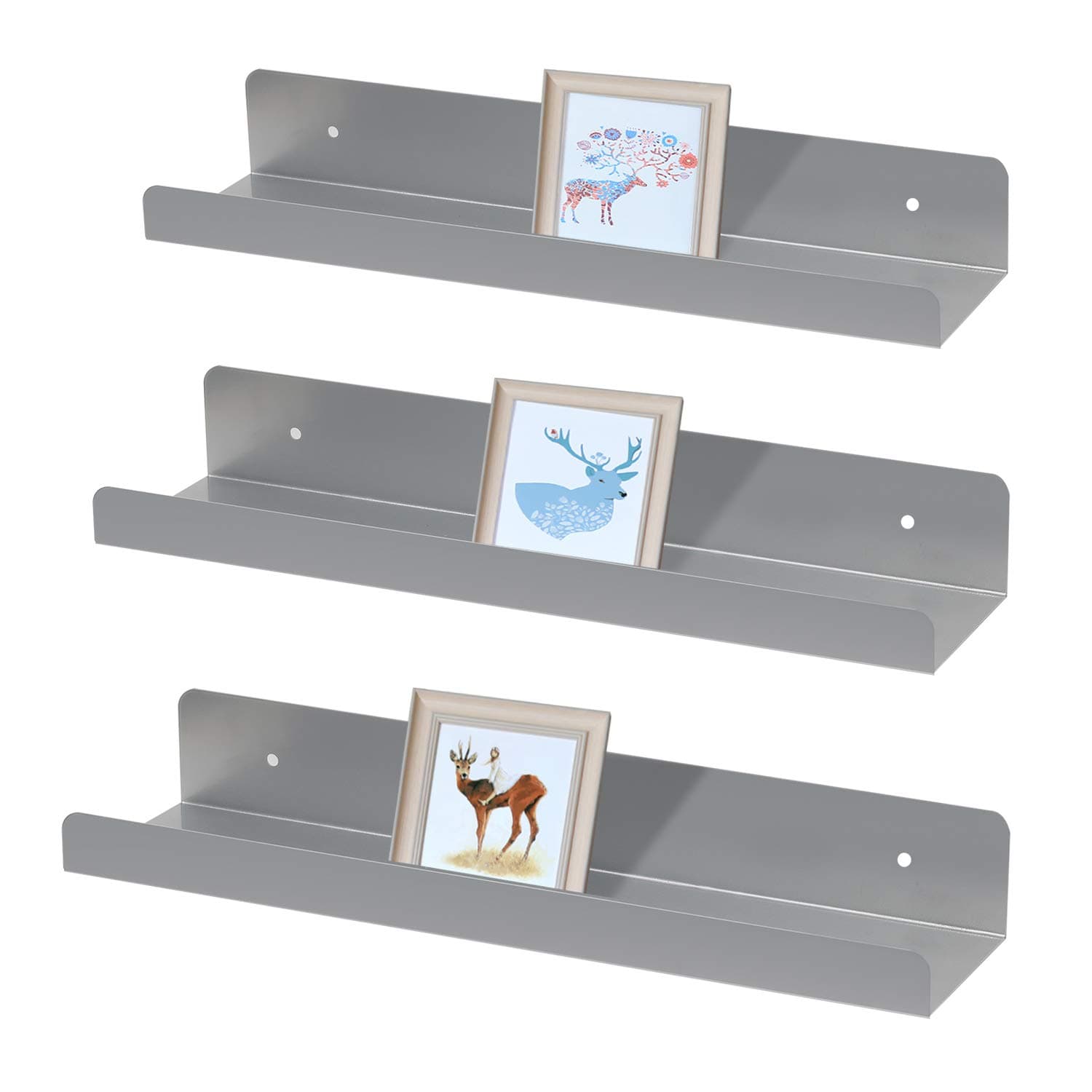 NEX Floating Shelves Wall Mounted Grey Metal Floating Wall Ledge Shelf, Set of 3