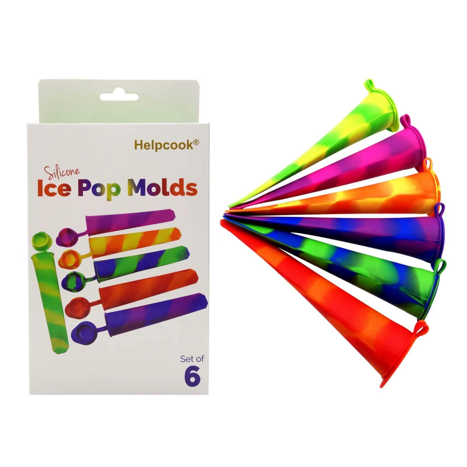 Silicone Swirl Ice Pop Molds, Multicolored Popsicle Maker Molds with Attached Lids,Set of 6