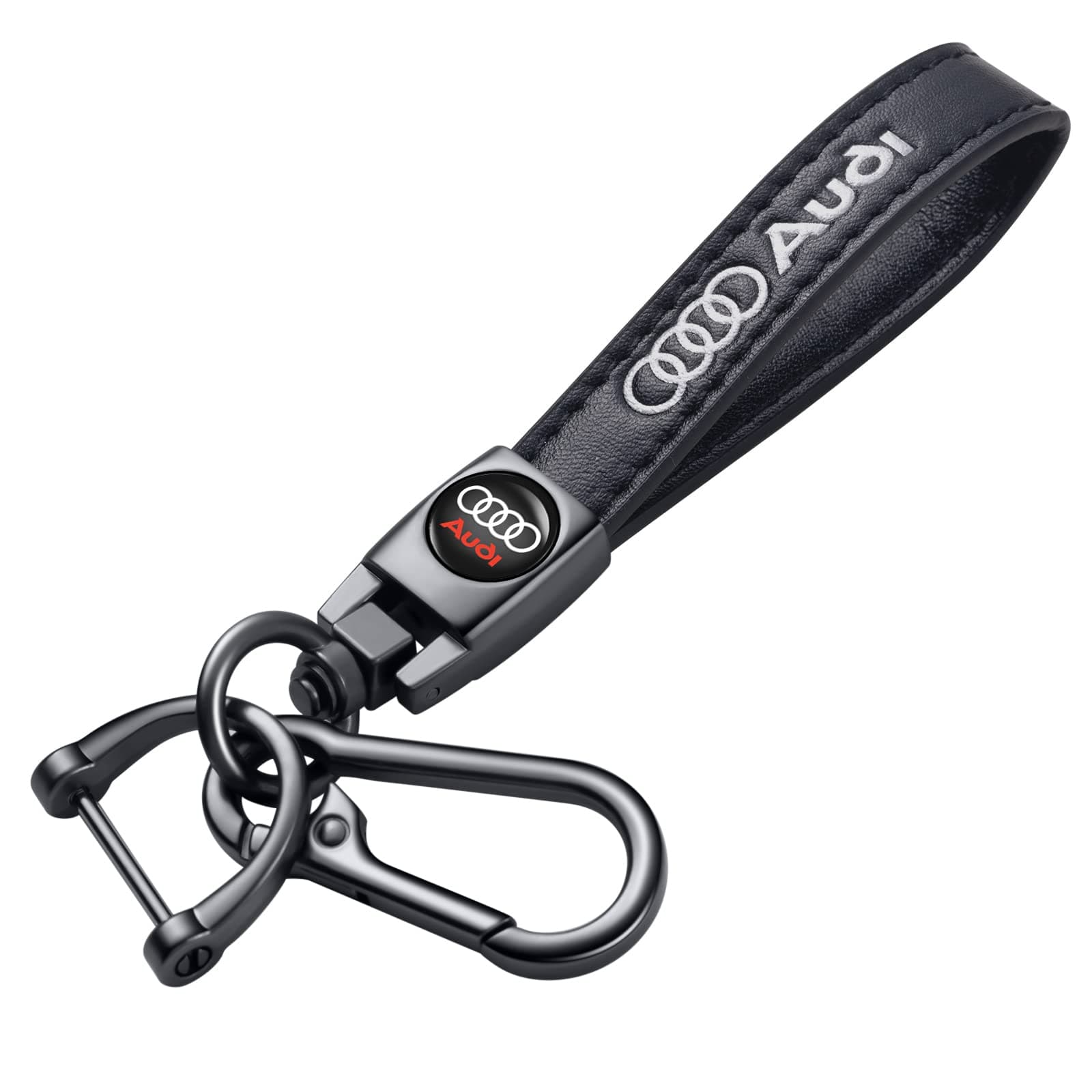 TACOMA Genuine Leather Keychain Set Compatible with Audi A3 RS3 A4 A5 A6 A7 RS7 A8 Q3 Q5 Q7 R8 Key Chain Accessories Key Ring for Men's-Women's(Black)