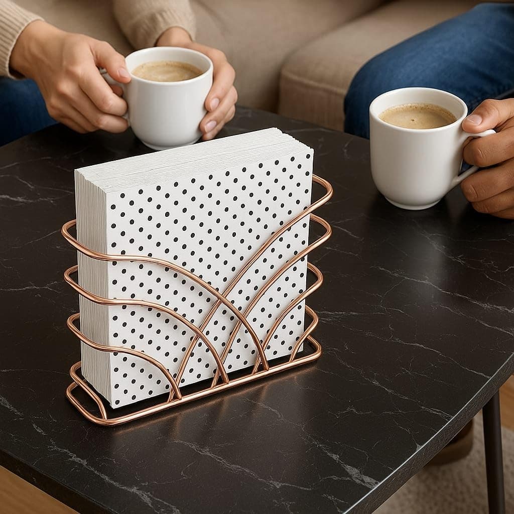 Modern Napkin Holder for Dining Table - Kitchen Napkin Holder Tissue Paper Stand for Kitchen, Table, Home Décor, Restaurant, Tissue Dispenser Organizer for Tables, Kitchen (Rose Gold)
