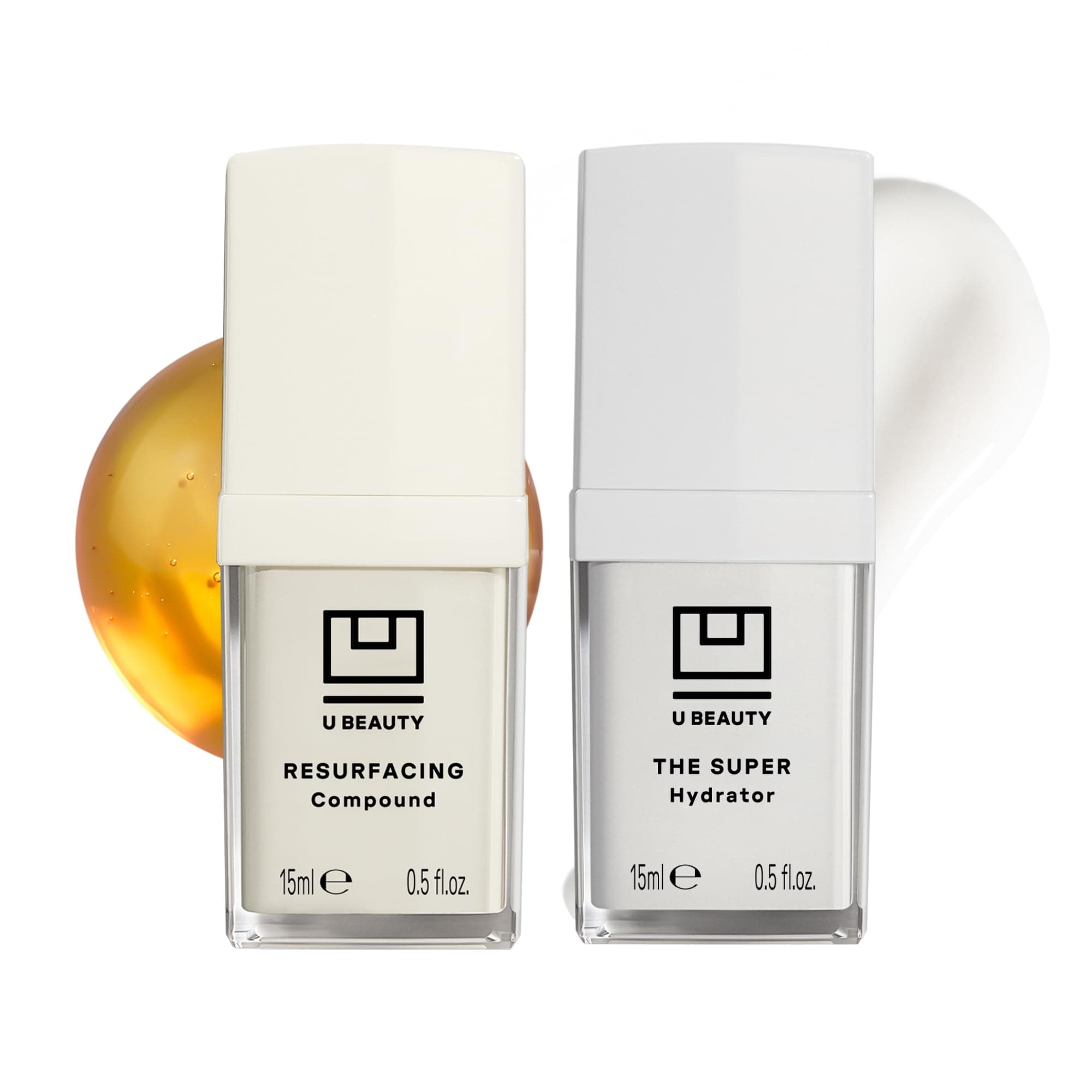 The U Beauty Duo - Resurfacing Compound & SUPER Hydrator Set - Vitamin C & E, Retinol, Hyaluronic Acid - Moisturizing Face Serum Duo for Smooth, Hydrated and Softer Skin