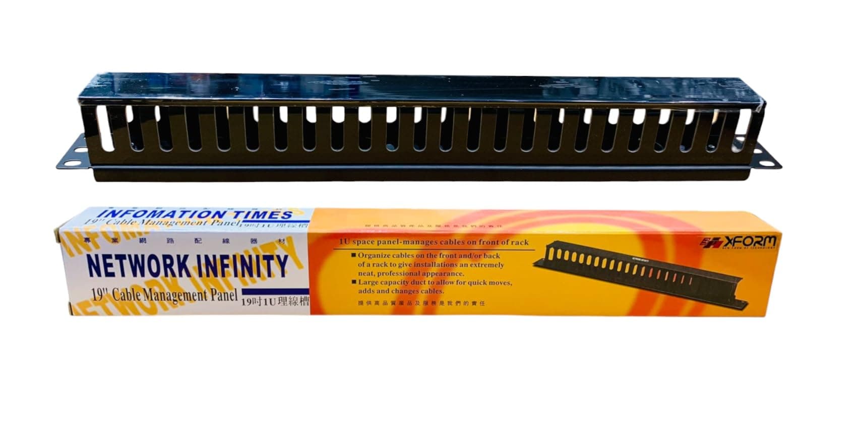 1U 24 port Cable Manager Rack Mount Horizontal Duct Raceway for 19" Server Rack | 24 Port Plastic Cable Manager with removeable Top Cover