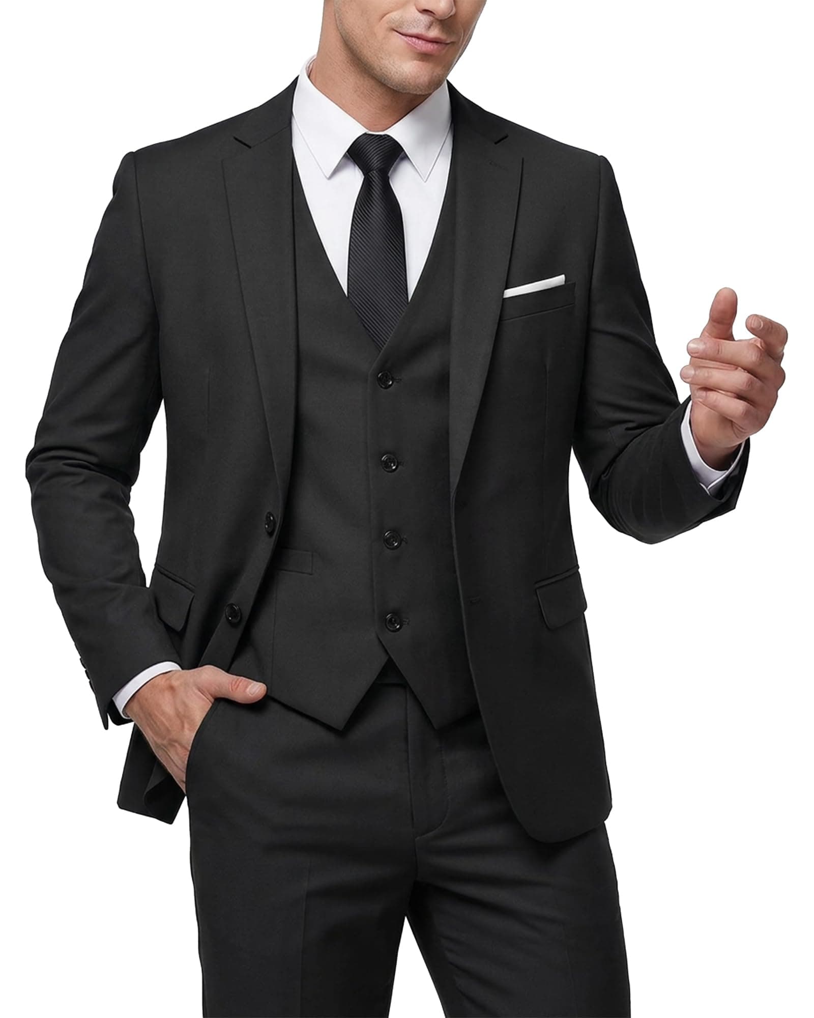 Men's 3 Piece Slim Fit Suit Set, 2 Button Blazer Jacket Vest Pants with Tie, Solid Wedding Dress Tux and Trousers