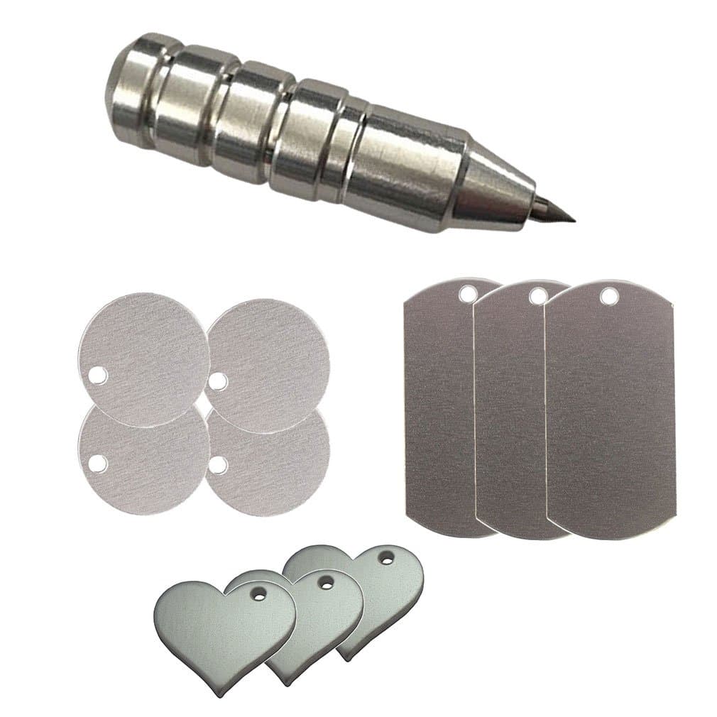 Silhouette Precision Etching/Engraving Tool by Chomas Creations and Stamping Blanks: Round, Heart, and Dog Tags