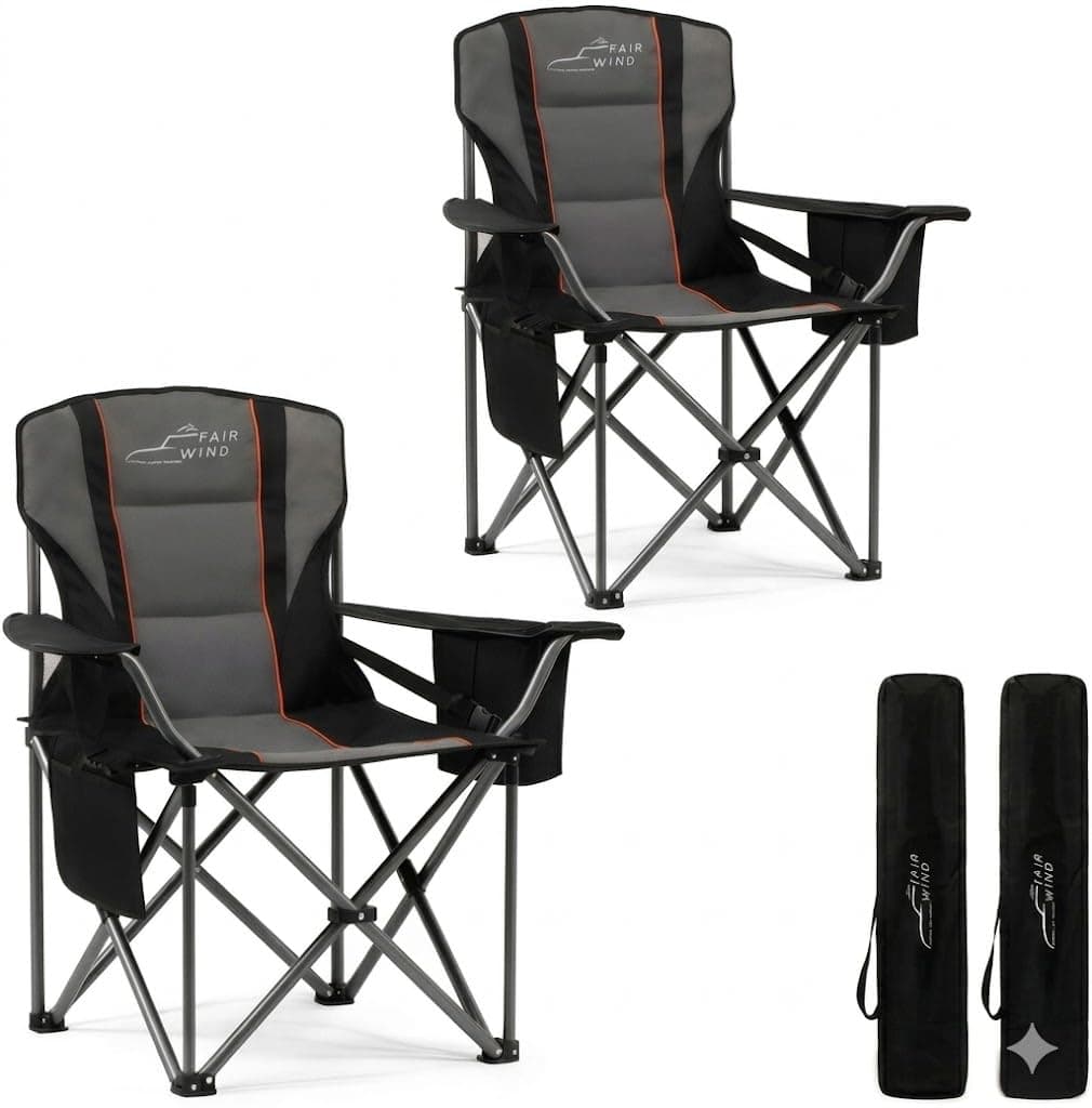 2 Pack Fully Padded Oversized Camping Chair 500LBS Capacity Heavy Duty Folding Chair for Heavy People with Adjustable Lumbar Support, Cooler Bag & Cup Holder for Outdoor, Beach