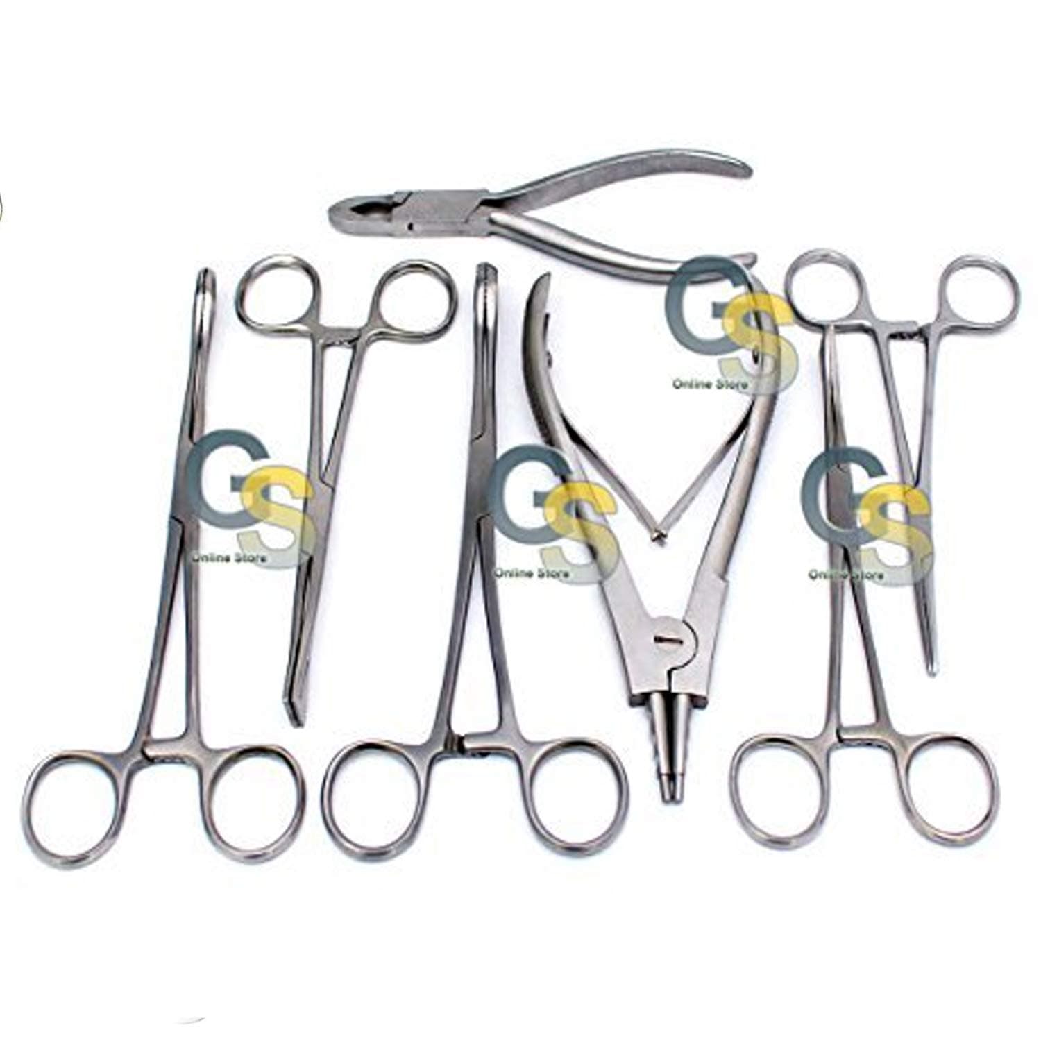 BODY PIERCING INSTRUMENTS KIT OF 7 PCS TOOLS PENINGTON FORCEPS G.S INSTRUMENTS by G.S SURGICAL