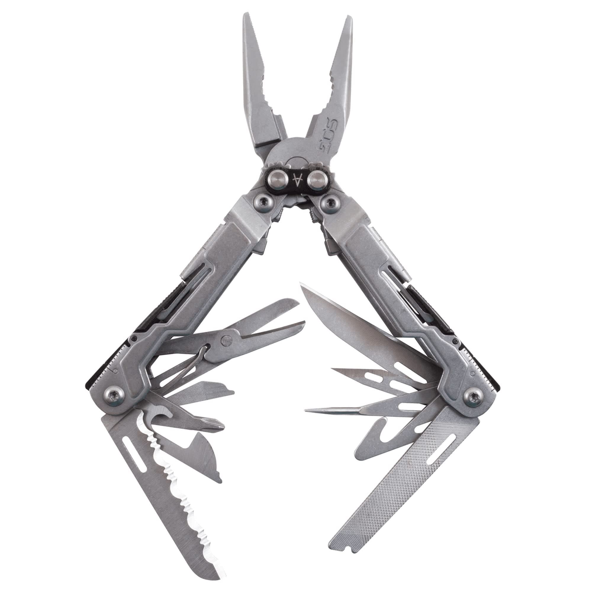 PowerPint Mini Compact Stainless Steel Multi-Tool |18 Lightweight Specialty Tools & SOG Multitool Pliers Pocket Knife, Stone Wash