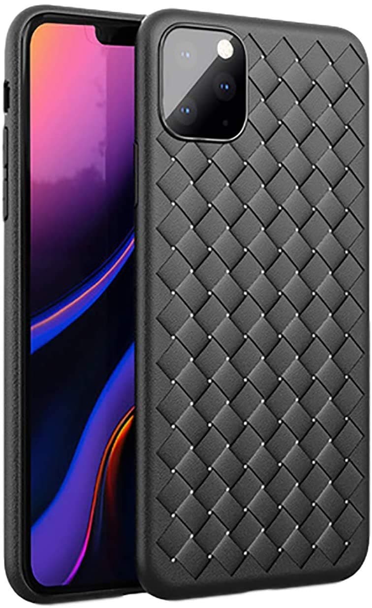 AtoZ iPhone 12 Mesh Case Leather Texture Grid Breathable Heat Dissipation Matte Silicon Cover (iPhone 12 Pro Max (6.7), BLACK)