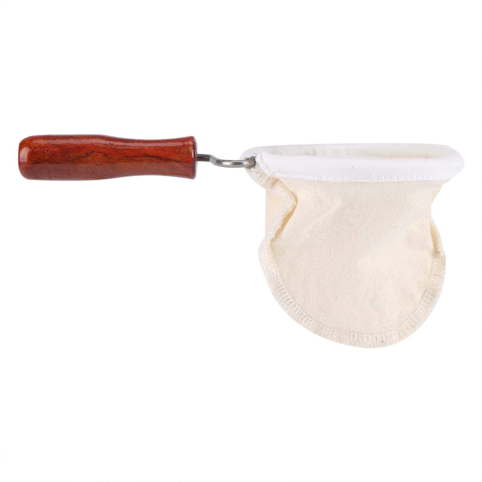 Cloth Coffee Filter, Reusable Washable Flannel Cloth Handmade Coffee Filter Strainer with Wood Handle for Hand Drip Coffee, Cloth Part Can Be Detached(Large)