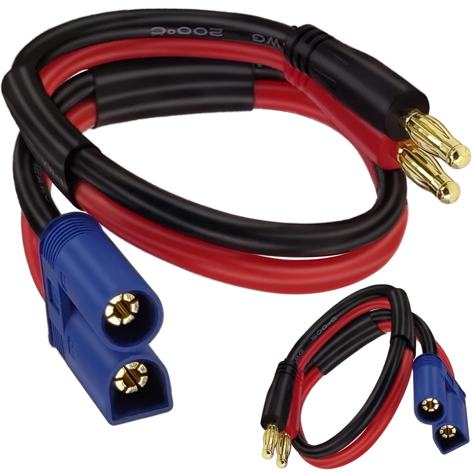 Yeebline EC5 to Banana Plug Battery Charging Cable, 2-Pack 0.3m 12AWG EC5 Male Connector to 4.0mm Banana Bullet Male RC Lipo Battery Balance Charger Adapter