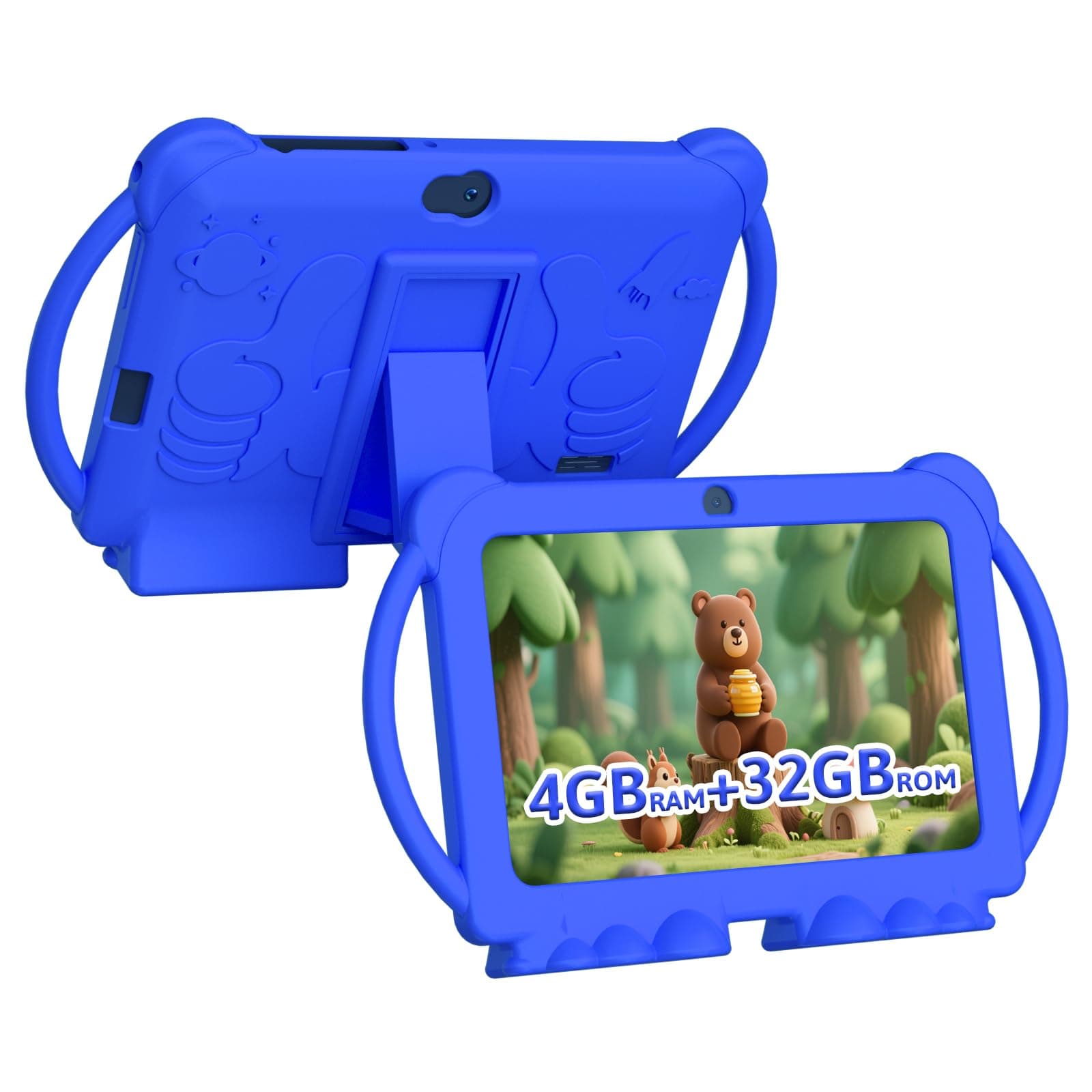 HOTTABLET Android 12 7 Inch Kids Tablets, 4GB RAM, 32GB ROM, 512GB Expandable, Parental Control, Google Certified, WiFi, Bluetooth, Dual Camera with Silicone Case, 1