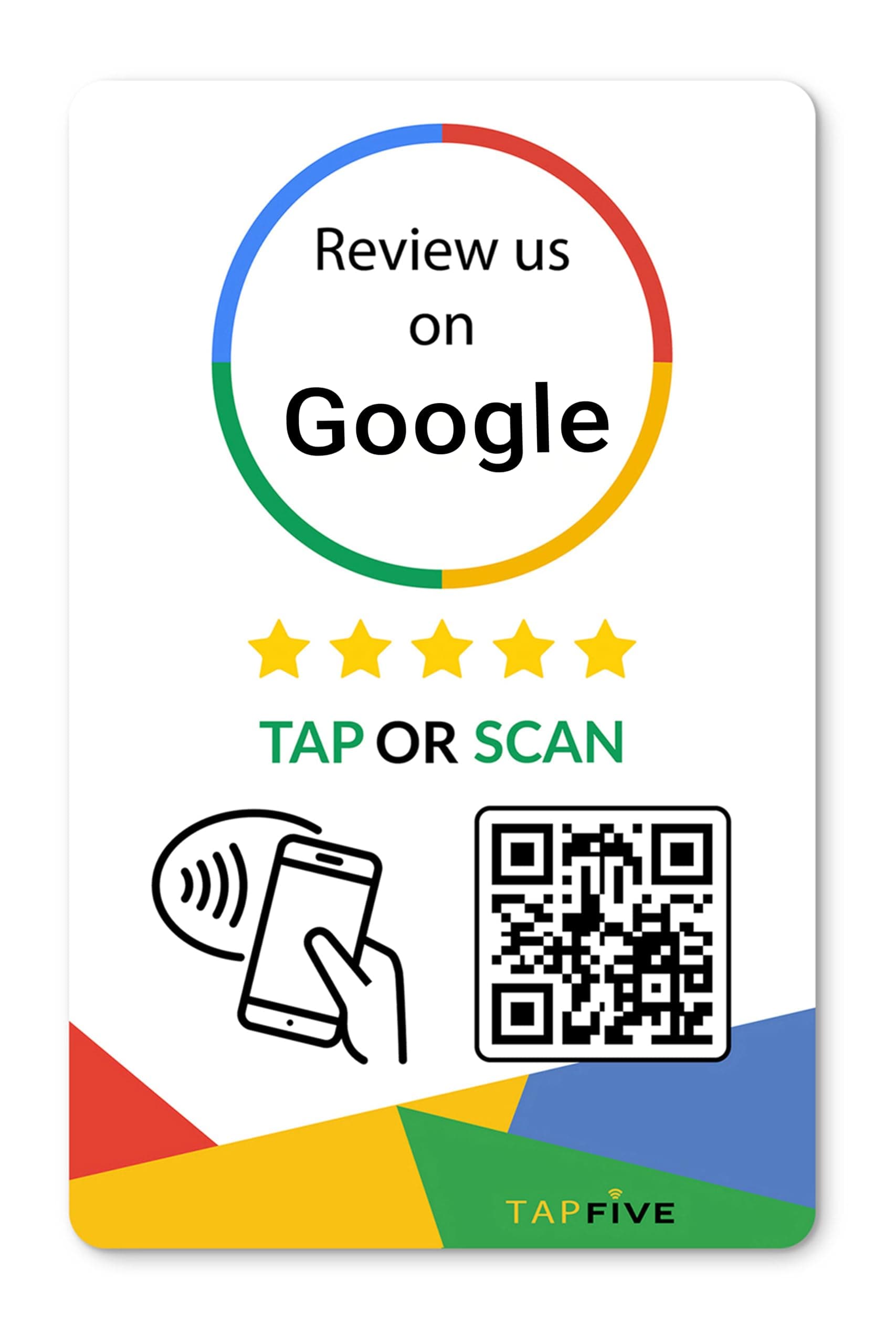 Google Review Tap Card, 1-Pack by TapFive: Reusable Smart Tap NFC & QR for Instant Reviews - iPhone & Android - Boost Business Reviews Quickly - Powered (1-Pack)