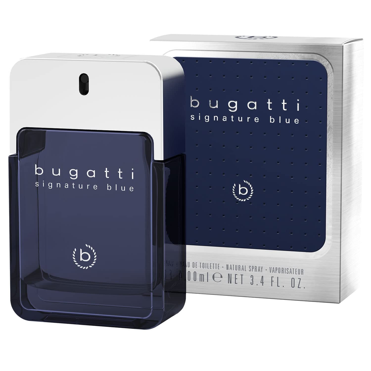 bugatti signature blue men's perfume, 100 ml, fresh eau de toilette for all ages with aquatic fresh fragrance, perfume, for any occasion and occasion, elegant, sporty, aromatic