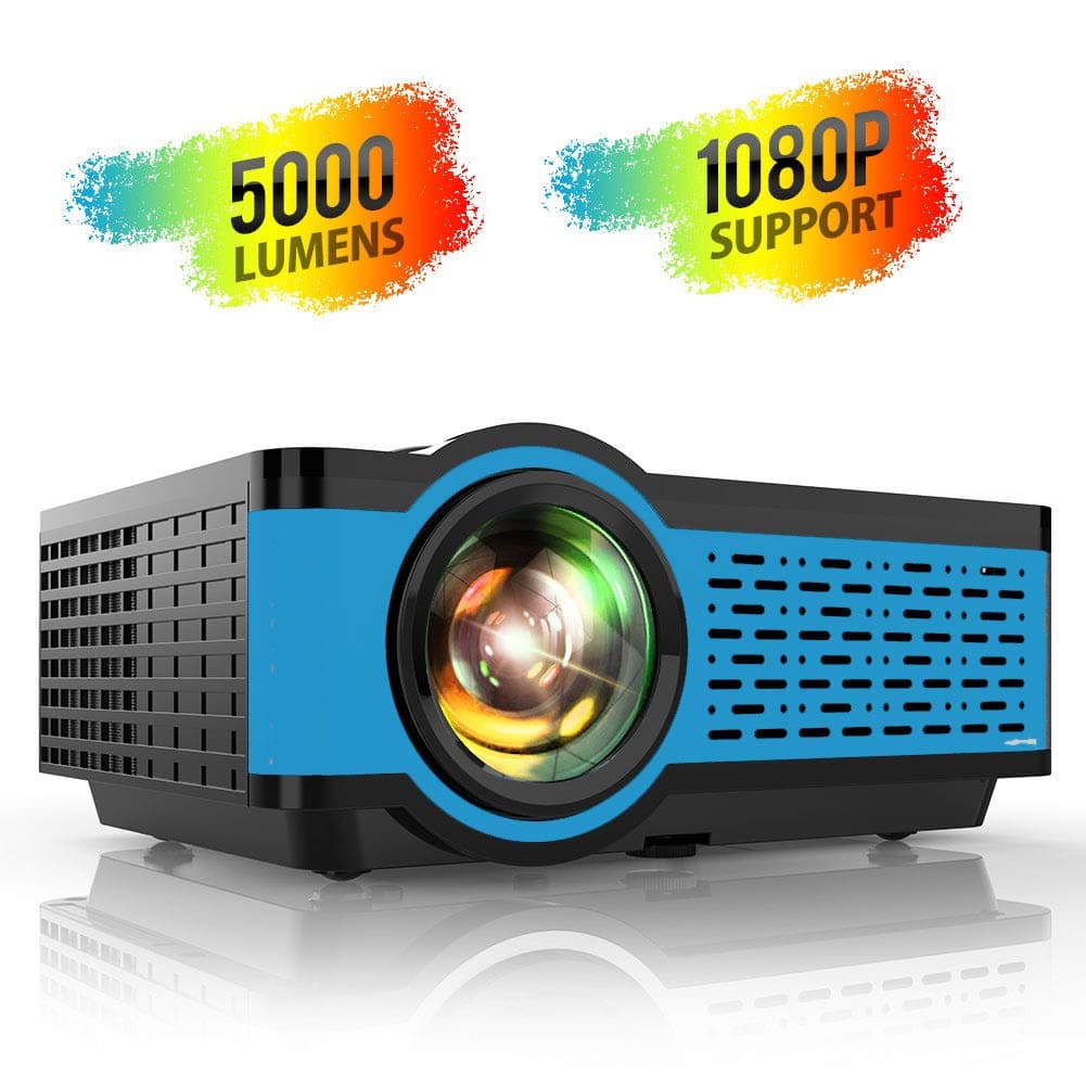 TOPTRO Mini Projector,5000 Lumens Video Projector Support 1080P and 200" Display with HIFI Speaker,Compatible with TV Stick/Phone/Laptop/DVD/PS4/SD/AV