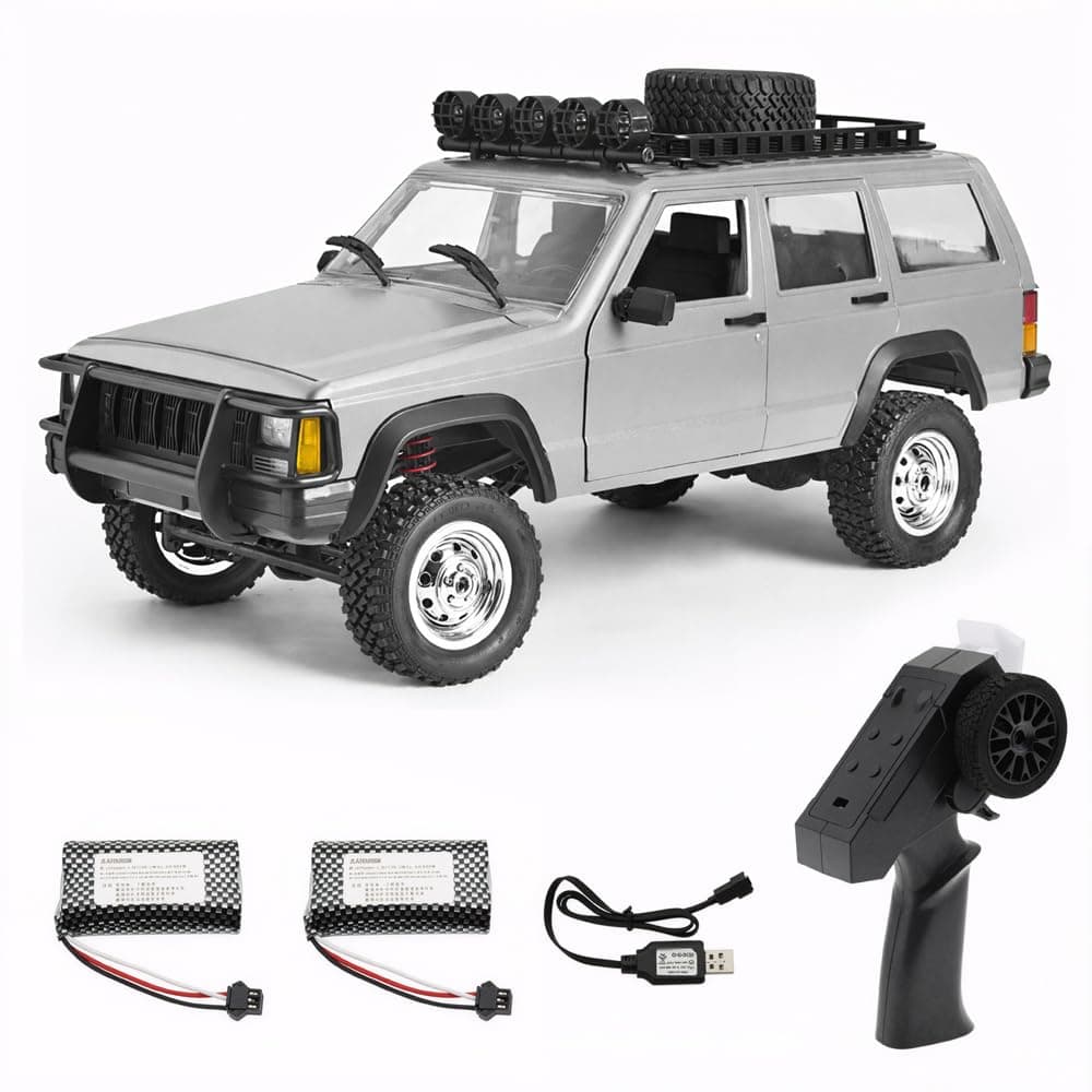 GoolRC RC Rock Crawler, 1:12 Scale Remote Control Car, 2.4Ghz 4WD Off Road RC Truck, All Terrains Climbing Vehicle, RC Car Gifts for Adults, Include 2 Batteries (Silver)