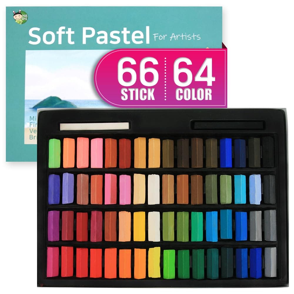 HA SHI Soft Chalk Pastels, 64 colors with additional 2pcs, Non Toxic Art Supplies, Drawing Media for Artist Stick Pastel for Professional, Beauty Nail Art, Pan Chalk Pastels