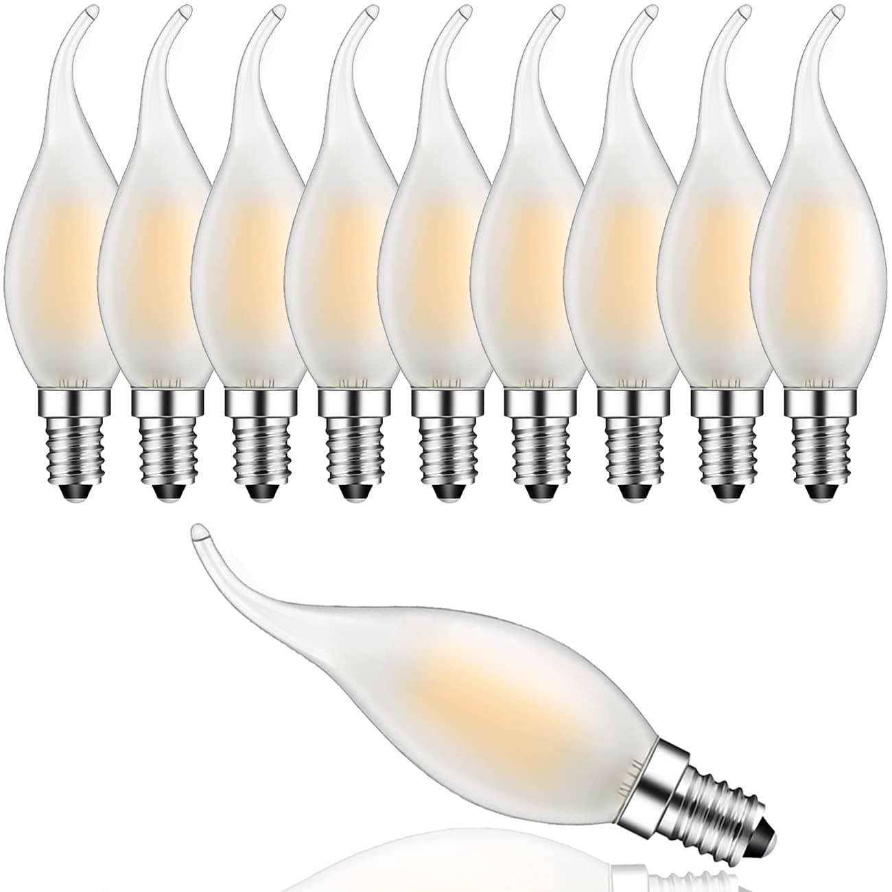 Dimmable LED Candle Light Bulbs Frosted, E14 LED Filament Light Bulbs 4W, LED Filament Candelabra Light Bulbs Warm White 2700K, 10-Pack,Energy Class F