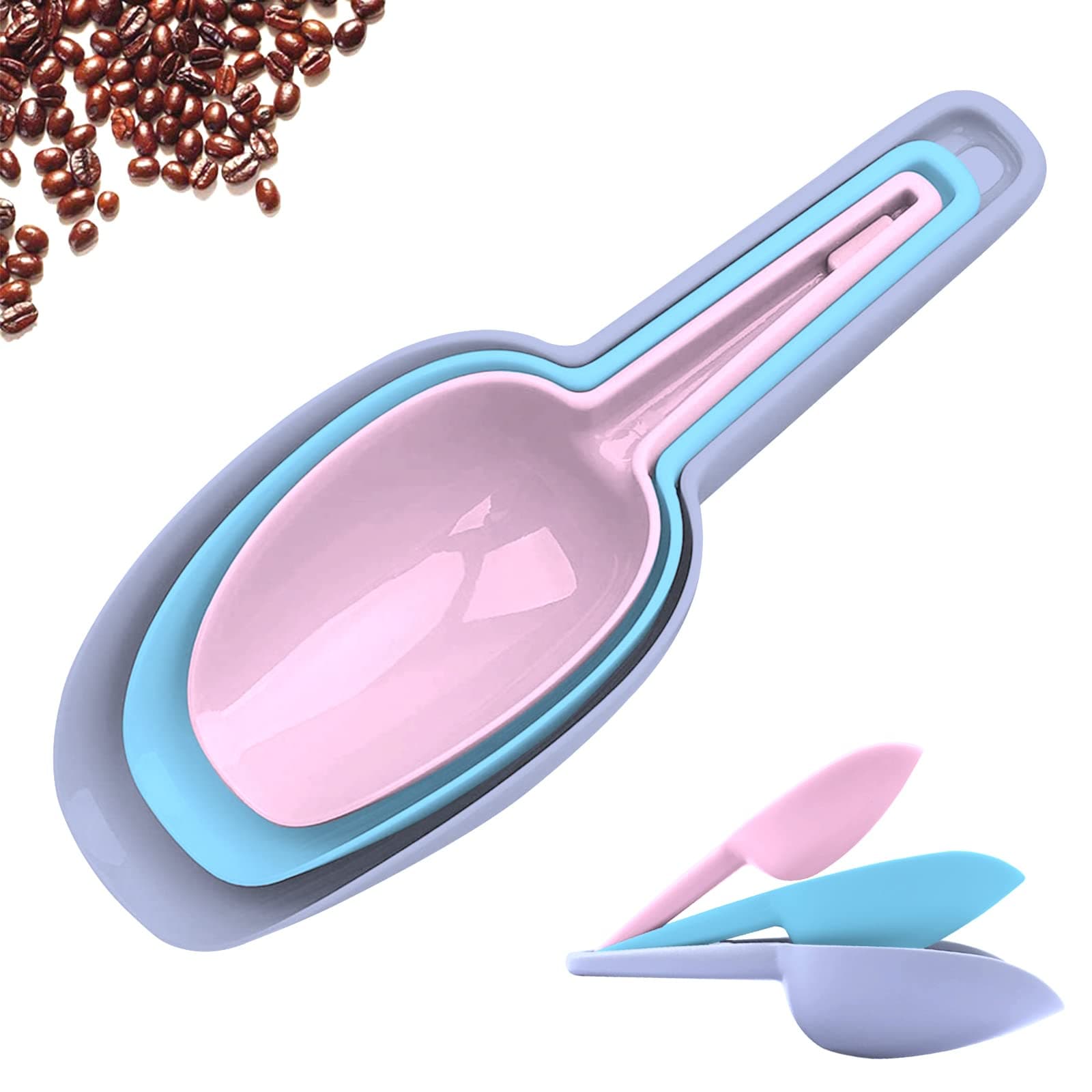 3 in 1Ice Scoop Set, Multi Purpose Plastic Kitchen Scoops Canisters, Ice Scooper for Freezer, Rice, Canisters, Flour, Dry Foods, Candy, Pop Corn, Coffee Beans and Pet Food