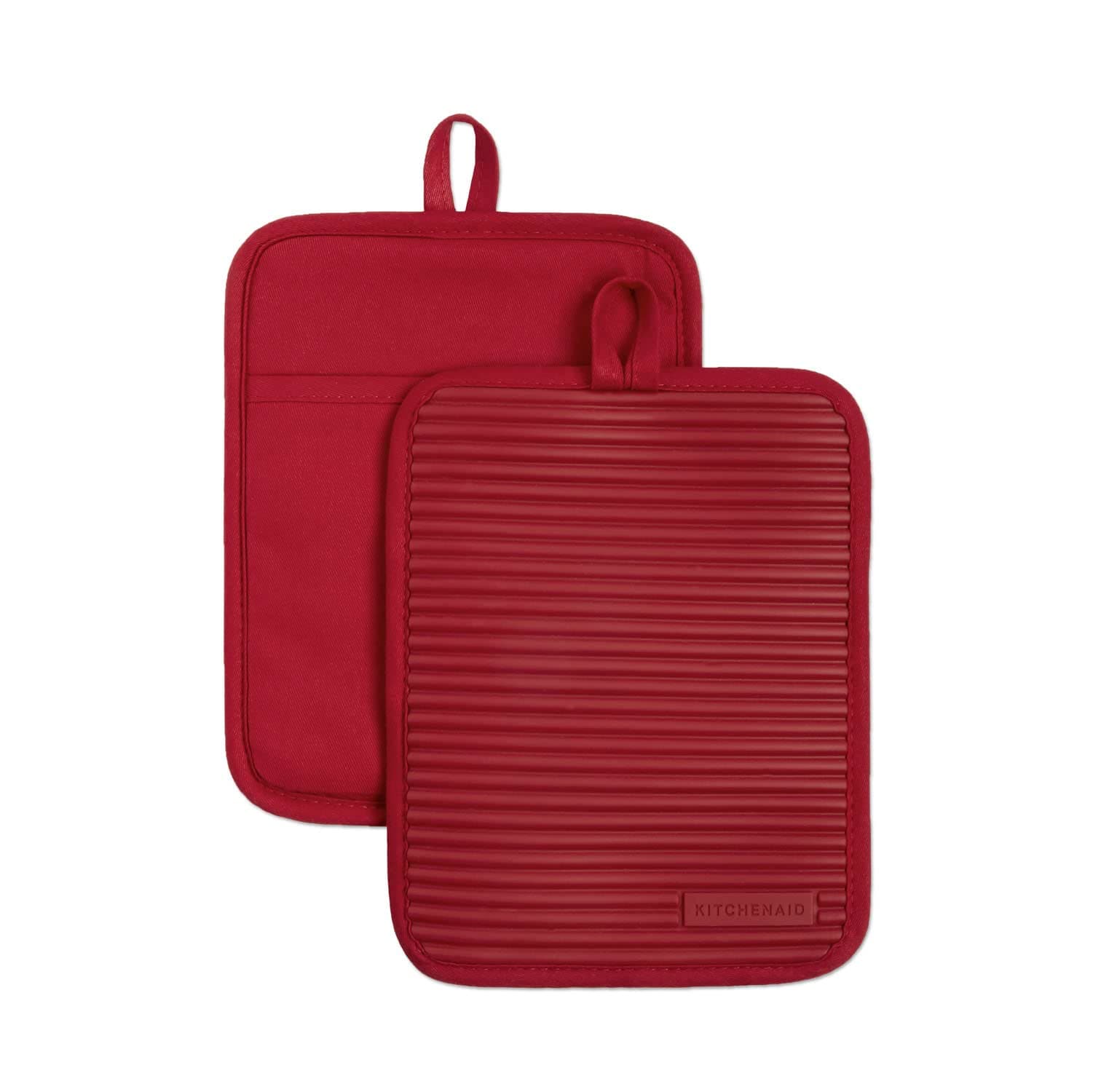Ribbed Soft Silicone Pot Holder 2-Pack Set, Passion Red, 7"x9"