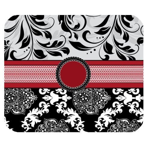 Mousepad Unique Design Mouse Pad Cool Black and White Floral Pattern With Red Stripe Damask Flower Gaming Mousepad