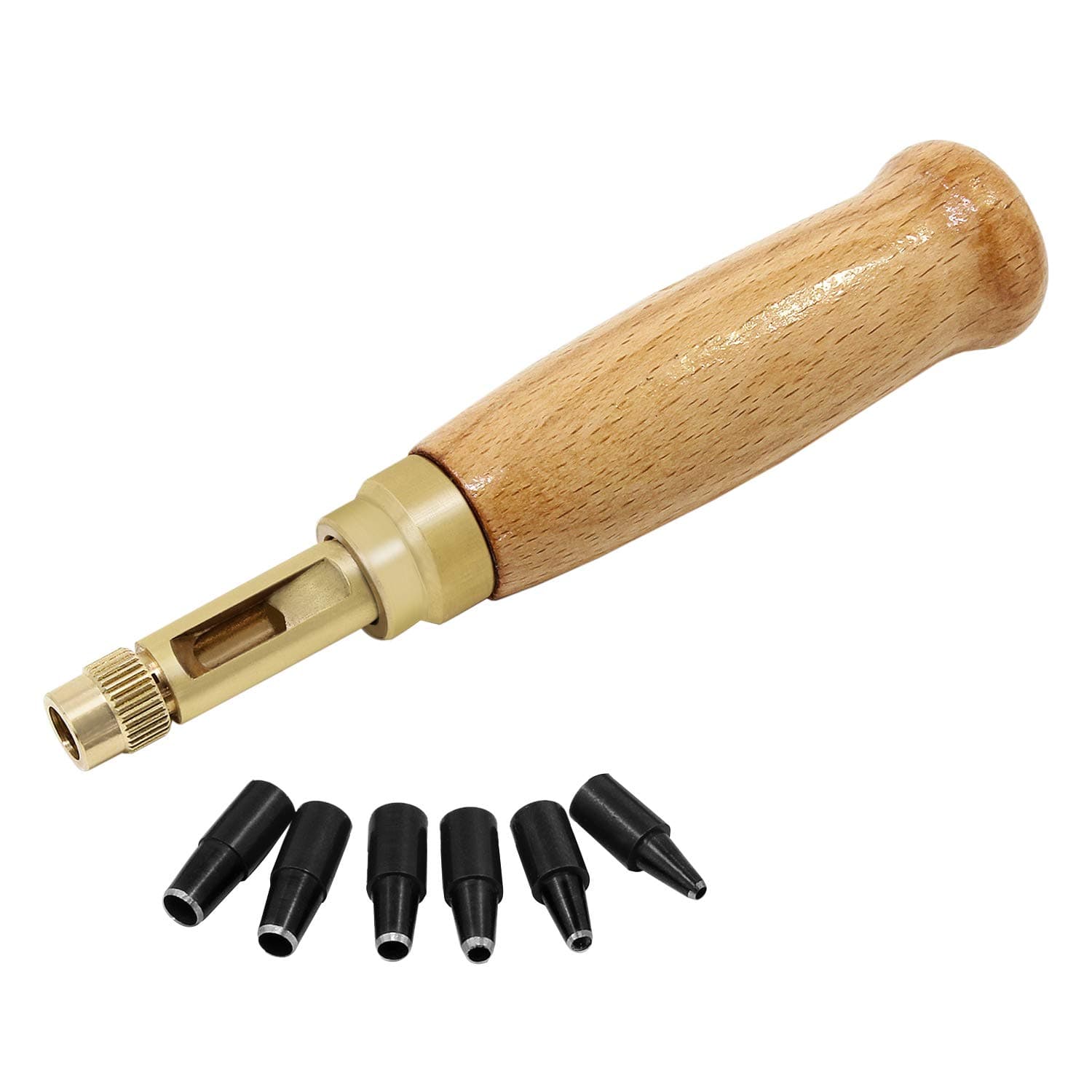 HSeaMall Screw Hole Punch Auto Leather Tools Book Drill 6 Tips Sizes 1.5-4mm Replaceable Punch for Sewing Leather Paper Craft