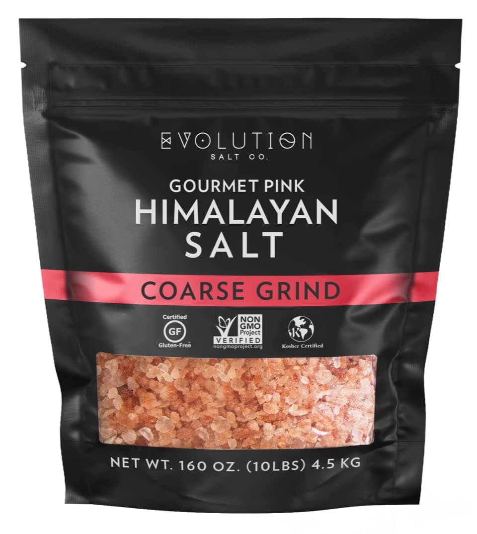 Evolution Salt Himalayan Gourmet Pink Salt, 100% Pure and Raw With 84 Trace Elements and Minerals. All Natural, Healthy, Kosher, and Non-GMO, 10lb, Coarse Grind