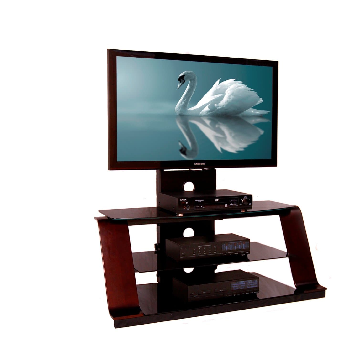 No Tools Required 55" 3-in-1 TV Stand With Mounting System-dark Walnut Wood Grain Finish