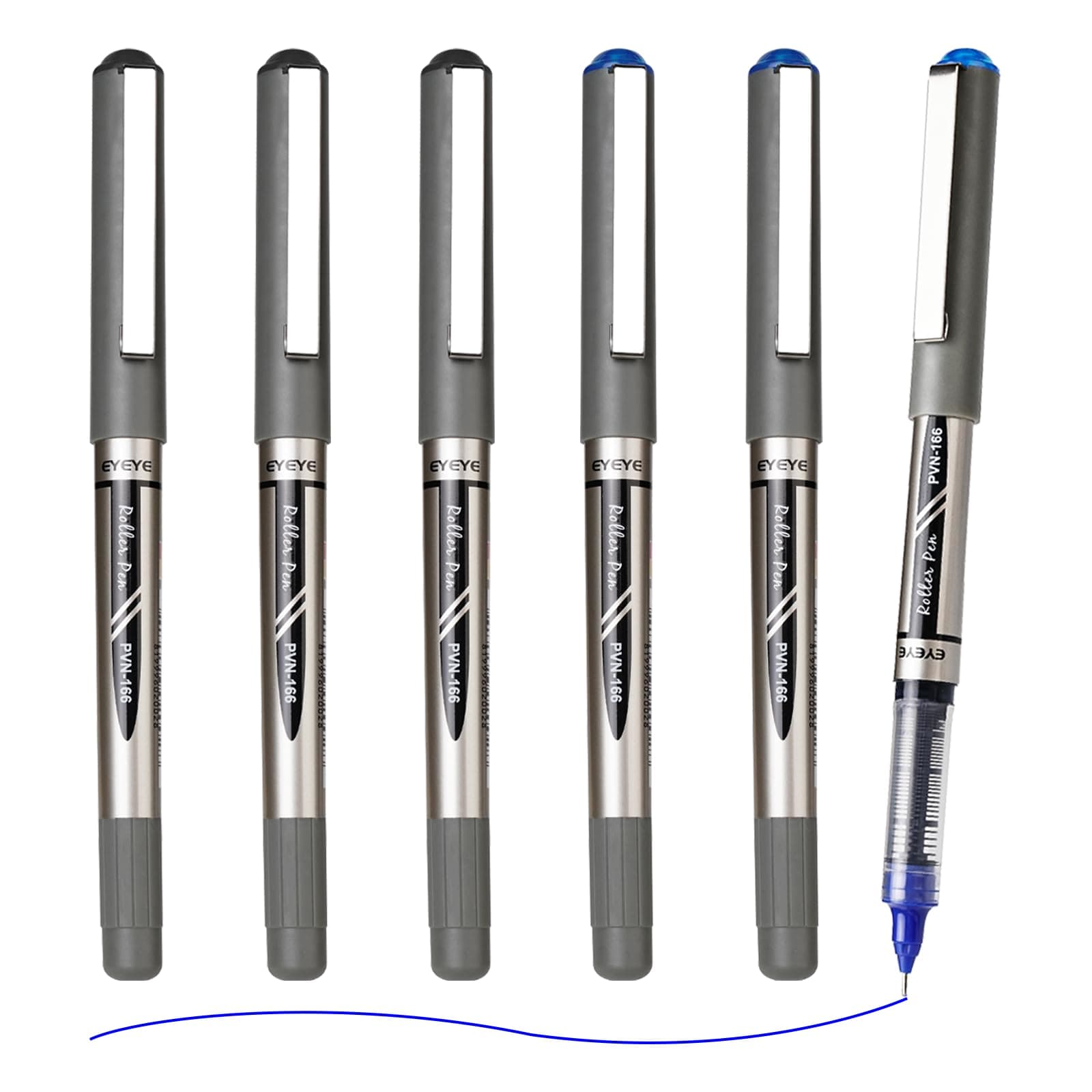 EYEYE Rollerball Pens Extra Fine Point Quick Dry, 3 Black 3 Blue 0.5mm Liquid Ink Needle Tip Pen Fine Point Smooth Writing Pens for Journaling, Note Taking, Office, School Supplies