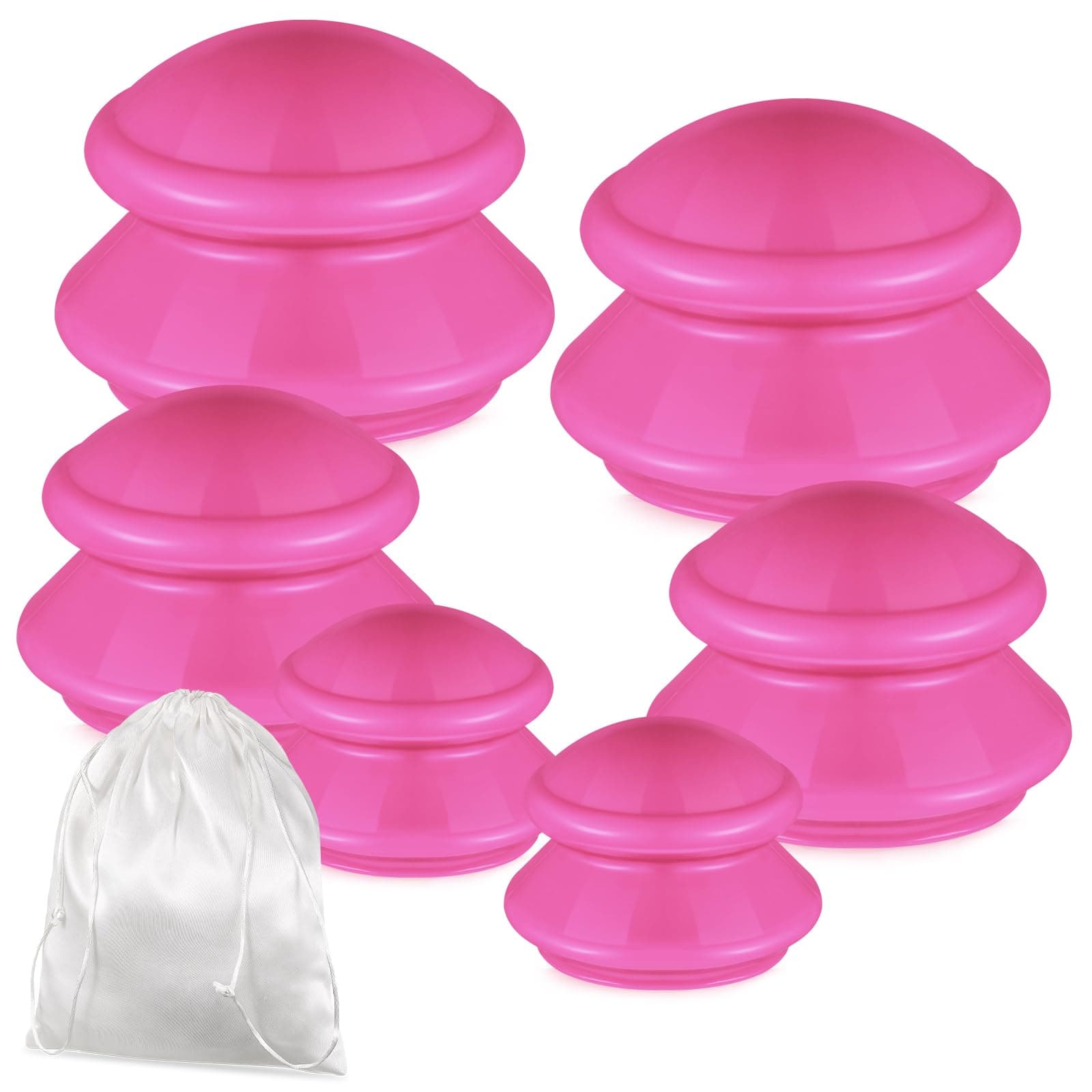 6 Pcs Cupping Kit for Massage Therapy 3 Sizes Silicone Cupping Set Chinese Massage Therapy for Studio Household Cellulite Joint Pain Muscle Pain(Hot Pink)