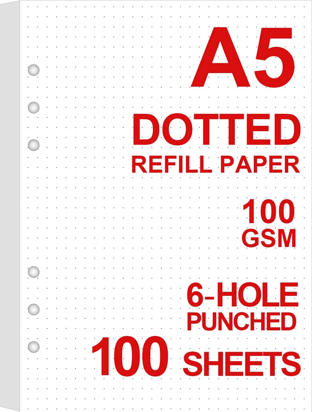 A5 Dot Grid Refill Paper, 6 Hold Punched, 100gsm White Paper…