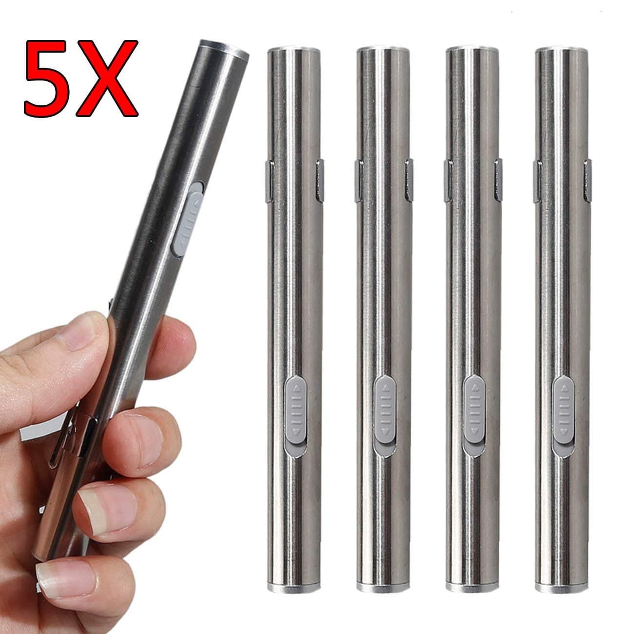 5PCS LED USB Penlight Mini Diagnostic Medical Pen Torch Light, Stainless Steel Waterproof Rechargeable Pen Light with Pocket Clip + USB Cable for Mechanic, Nurses, Doctors