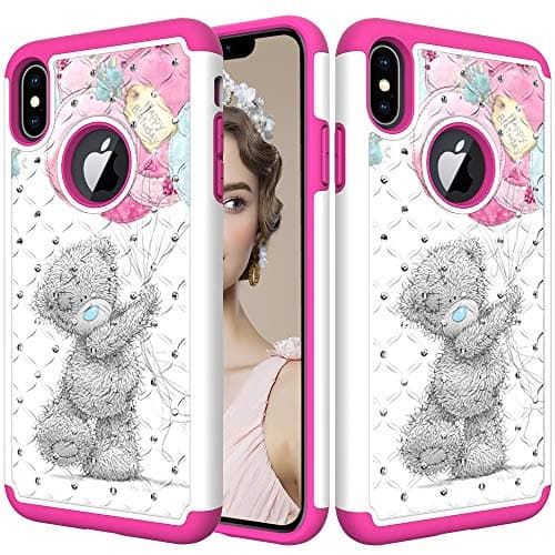 iPhone Xs Max Case, Ankoe Luxury Glitter Sparkle 3D Diamond Studded Rhinestone Painted Series Heavy Duty Dual Layer Shockproof Hybrid Impact Defender Case for iPhone Xs Max 6.5" 2018 (Bear)