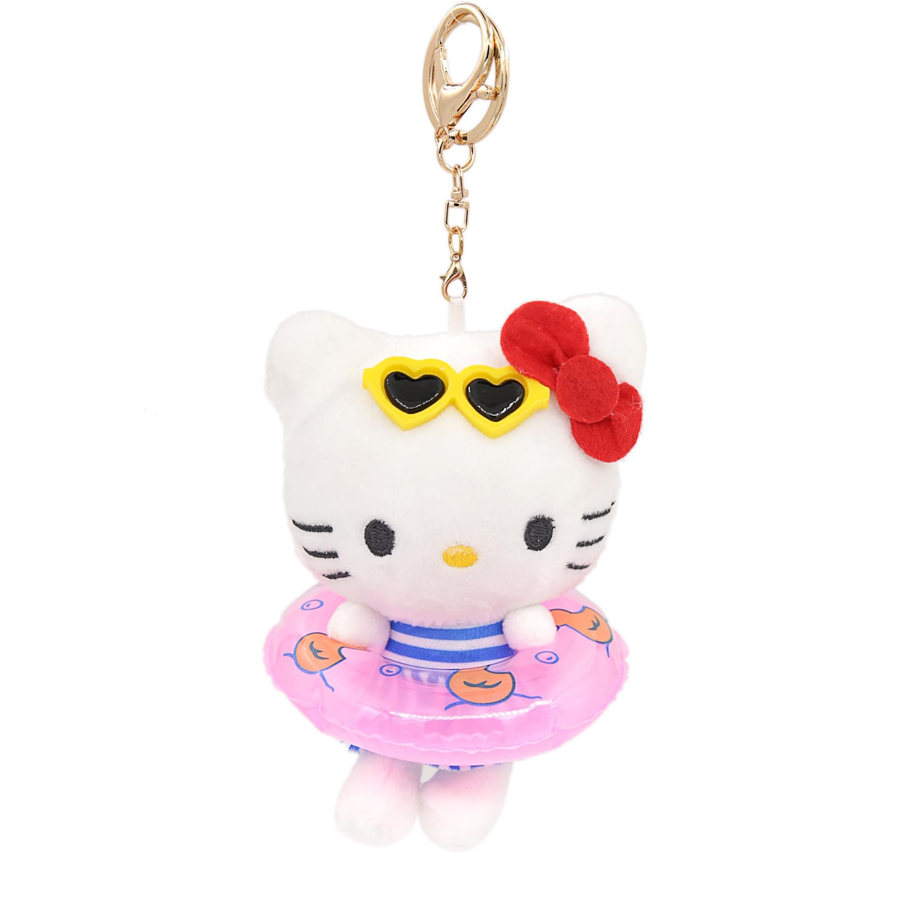 Hello Plush Kitty Keychain Vocation Style with Swim Ring & Sunglasses 5” Inch Stuffed Plushie Doll Backpack Decorations Bag