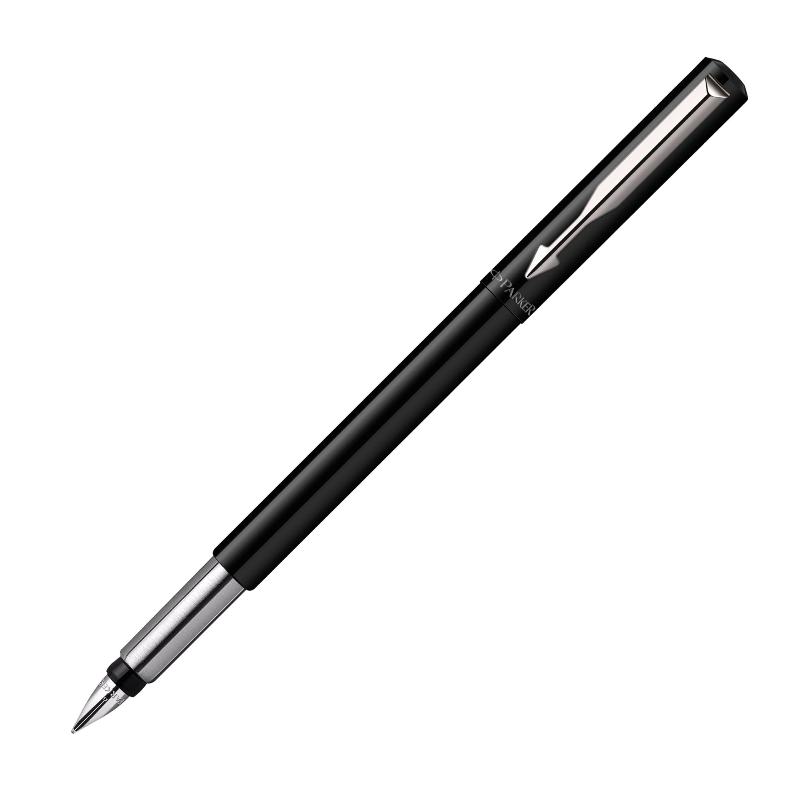 Vector Fountain Pen | Black with Chrome Trim | Medium Nib | Blue Ink | Hangtab