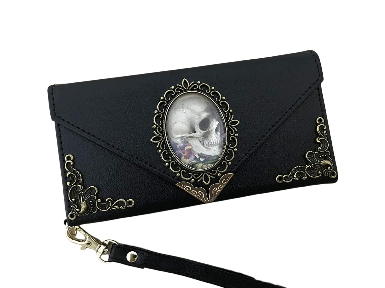 Antique Gothic Skull phone leather wallet case for iPhone X XS XR 11 12 13 14 15 Pro Max Galaxy S24 S23 S22 S21 S20 Ultra Note 20 10 Plus Dc019