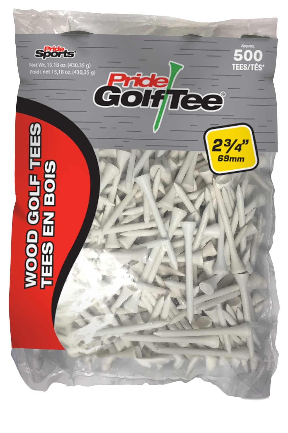 Pride Deluxe Wooden Golf Tees - 500 Count, 2 3/4 Inch - White - #1 Brand on Tour - Best for Drivers & Woods - Improve Distance and Accuracy