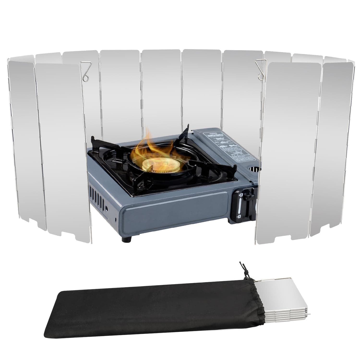 Stove Windscreen,10/12/16 Plates Aluminum Stove Windshield with Drawstring Bag, for Camping, Butane Stoves
