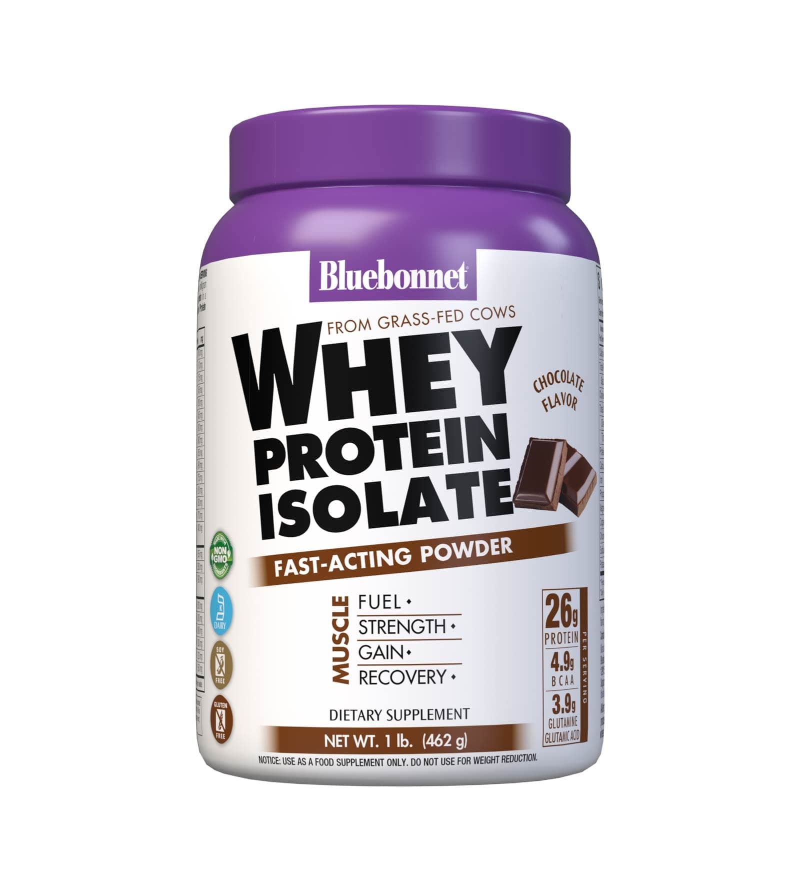 Bluebonnet whey protein isolate powder chocolate flavor, 1 lb