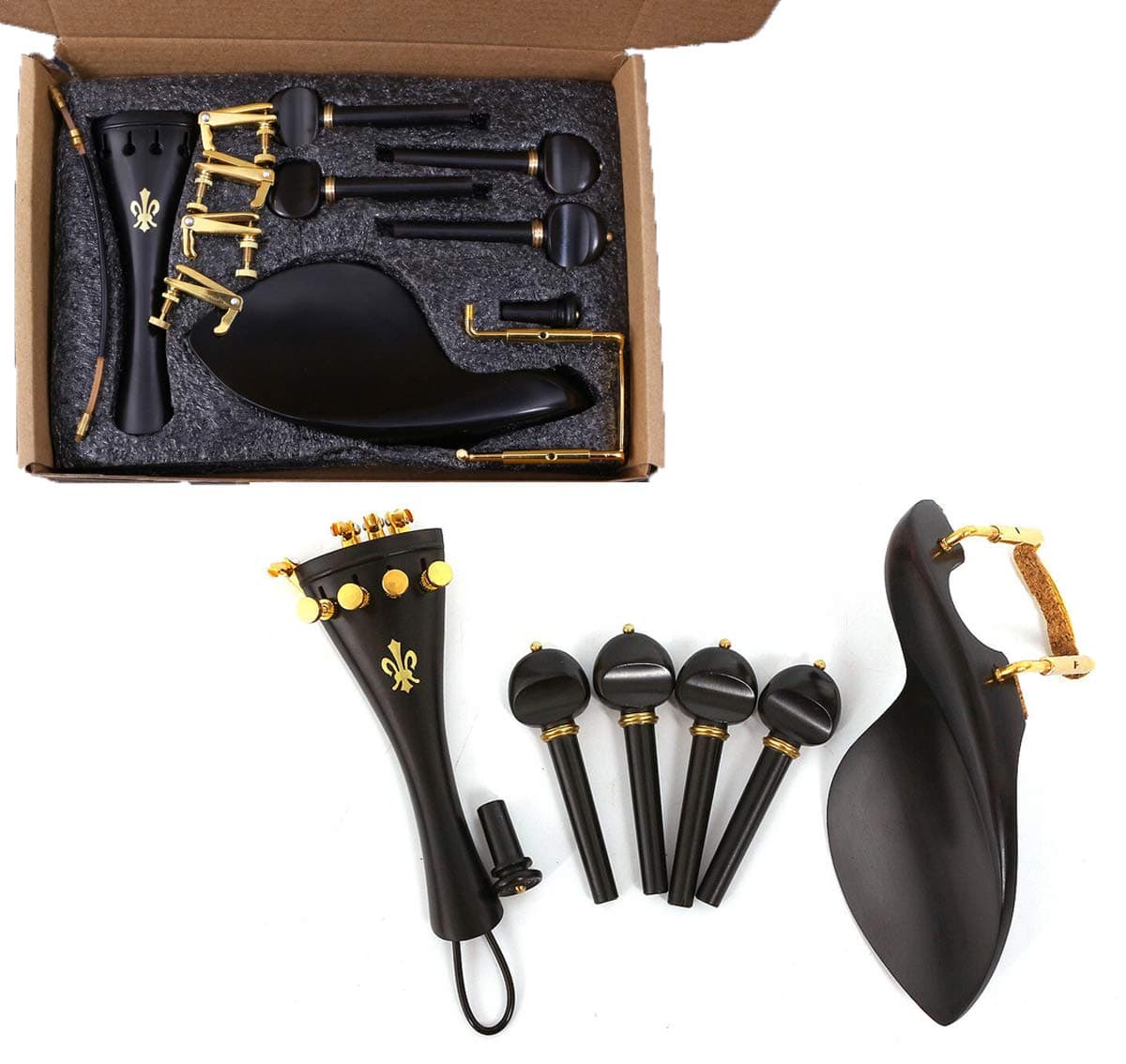 Yinfente 4/4 Full Size Violin Accessories Set - Includes Ebony Wood Pegs, Tailpiece, Fine Tuner, Chin Rest, Clamp, and End Pin - Premium Quality for Enhanced Sound and Durability