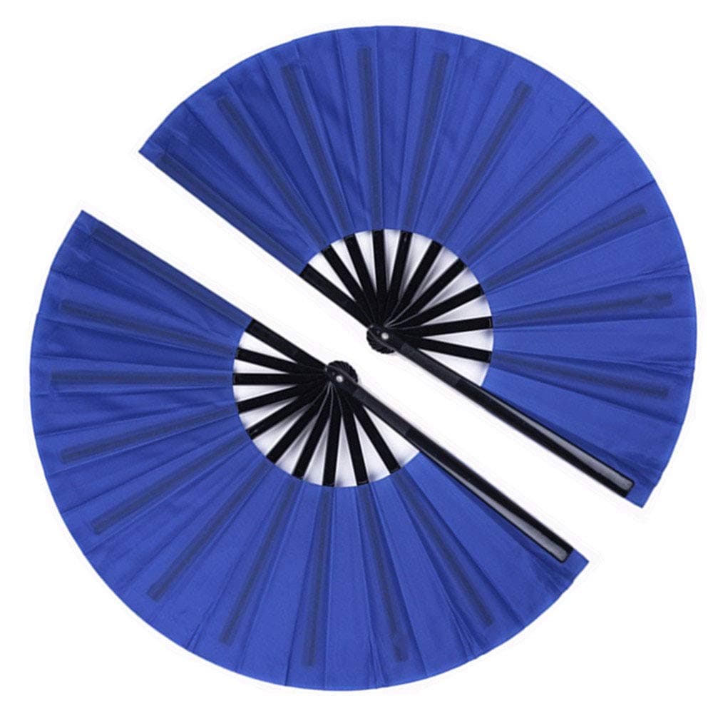 2 Pack Large Folding Hand Fan, Nylon-Cloth Vintage Retro Fabric Fans, Chinese Kung Fu Tai Chi Hand Fan for Men/Women, Festival, Dance, Gift, Performance, Decorations (Blue)